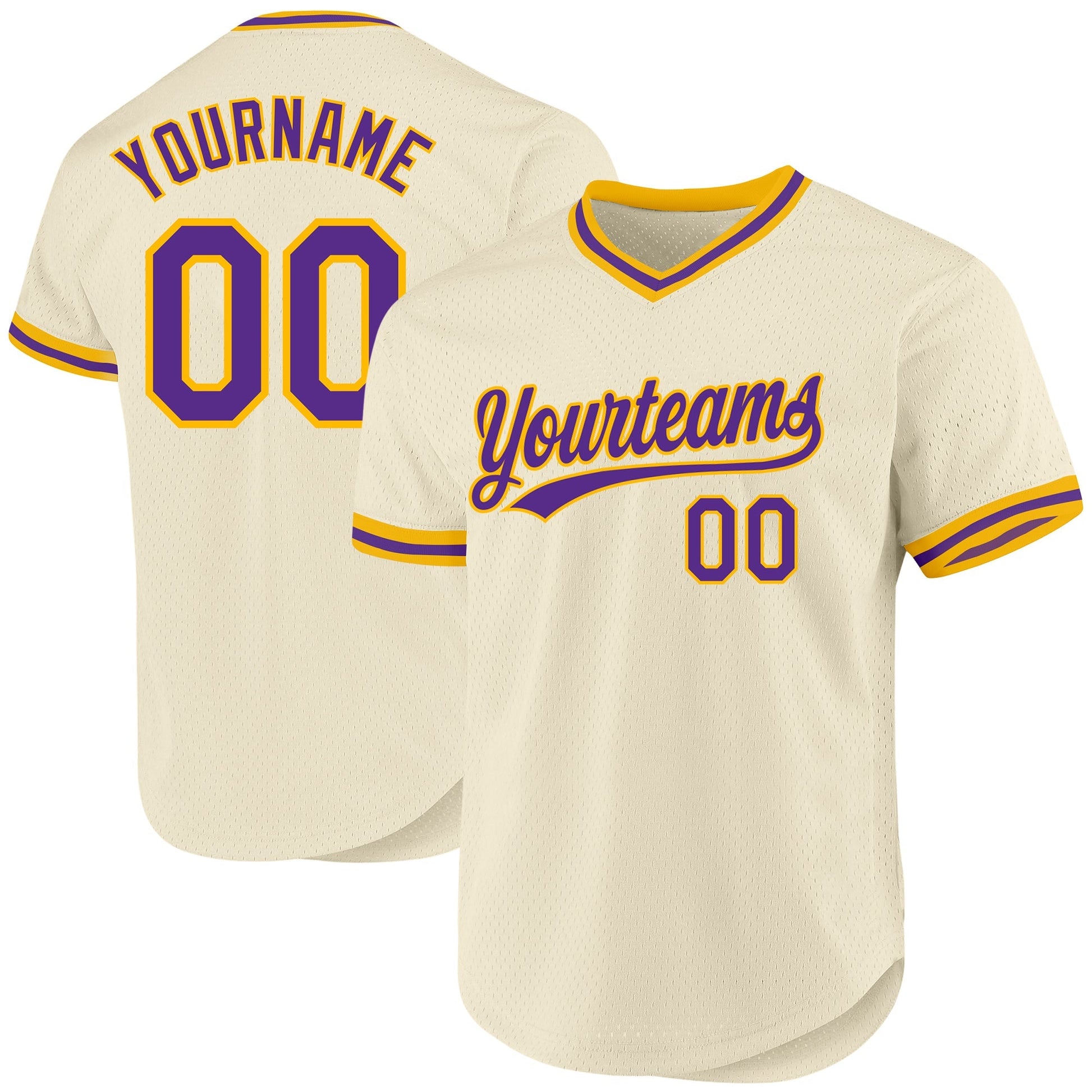 Custom Cream Purple-Gold Authentic Throwback Baseball Jersey baseball jersey product view 1