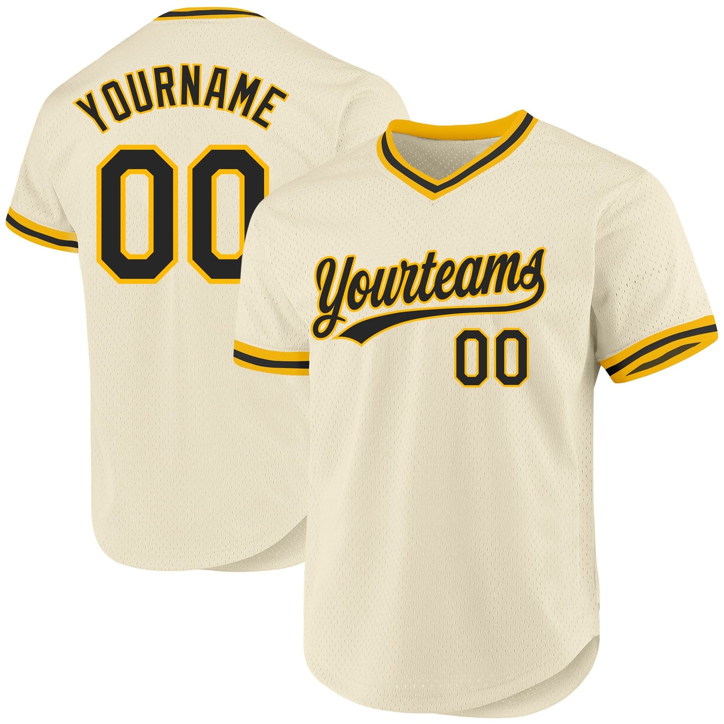 Custom Cream Black-Gold Authentic Throwback Baseball Jersey baseball jersey product view 1