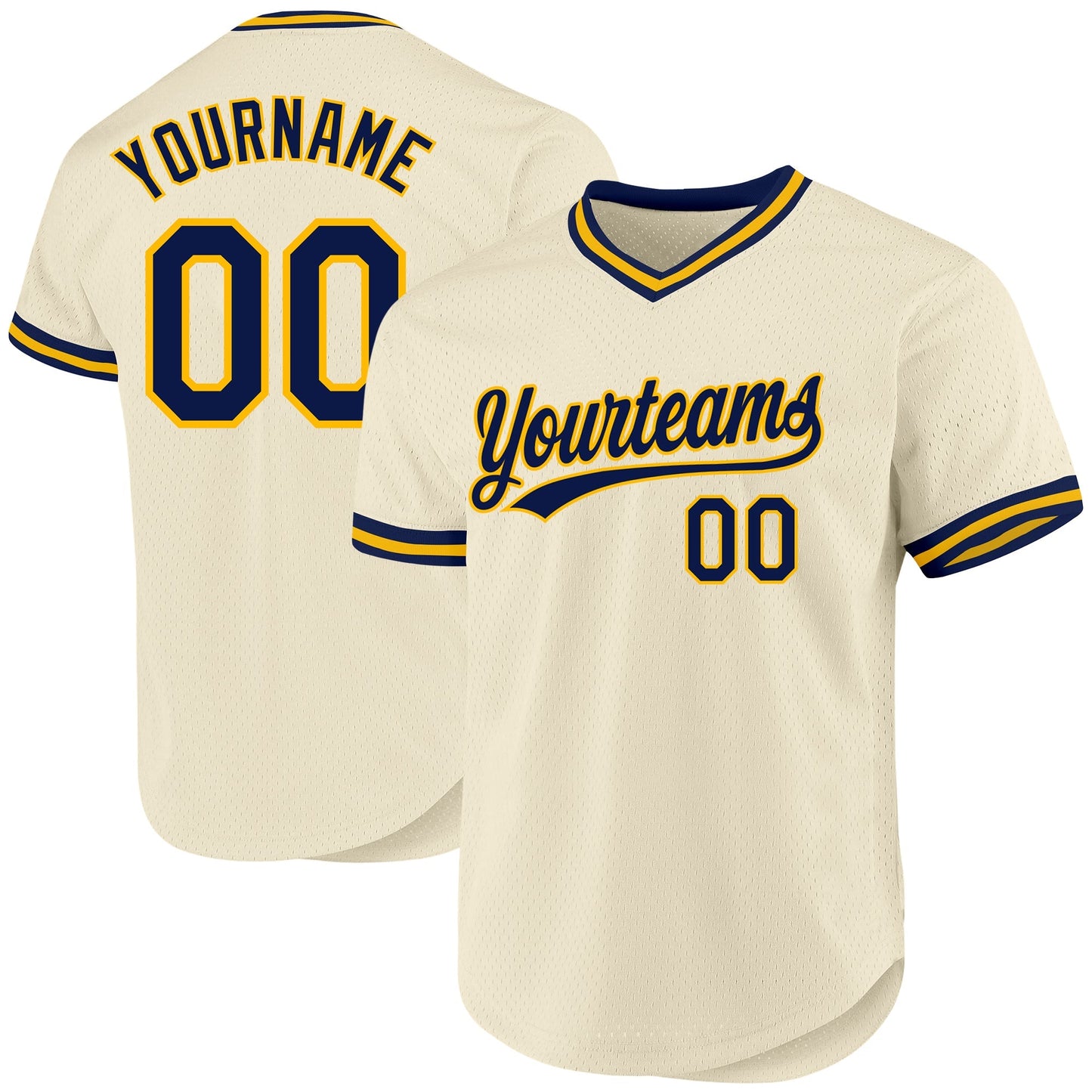 Custom Cream Navy-Gold Authentic Throwback Baseball Jersey baseball jersey product view 1