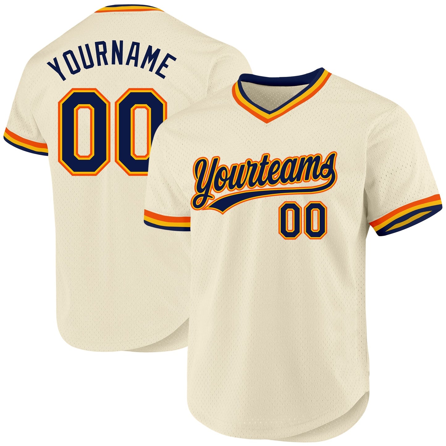 Custom Cream Navy Gold-Orange Authentic Throwback Baseball Jersey baseball jersey product view 1