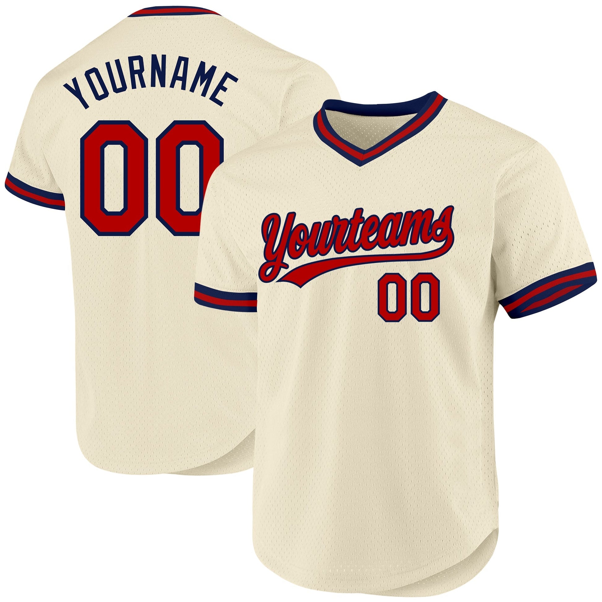 Custom Cream Red-Navy Authentic Throwback Baseball Jersey baseball jersey product view 1