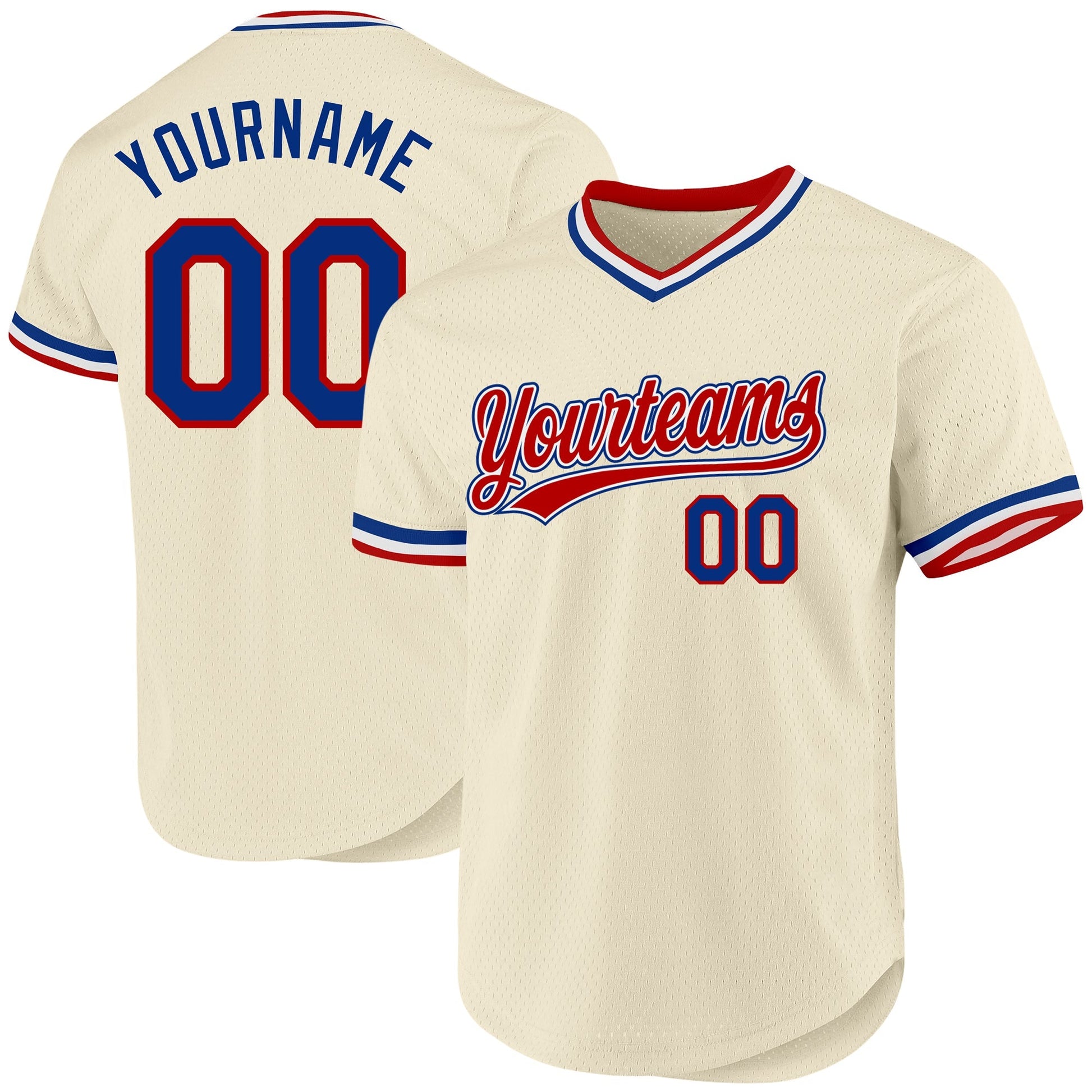 Custom Cream Royal Red-White Authentic Throwback Baseball Jersey baseball jersey product view 1