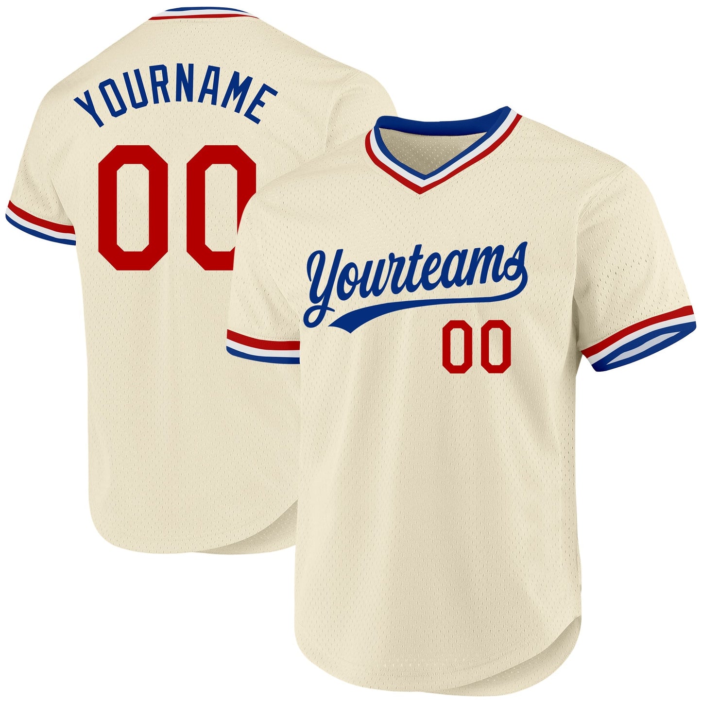 Custom Cream Red Royal-White Authentic Throwback Baseball Jersey baseball jersey product view 1