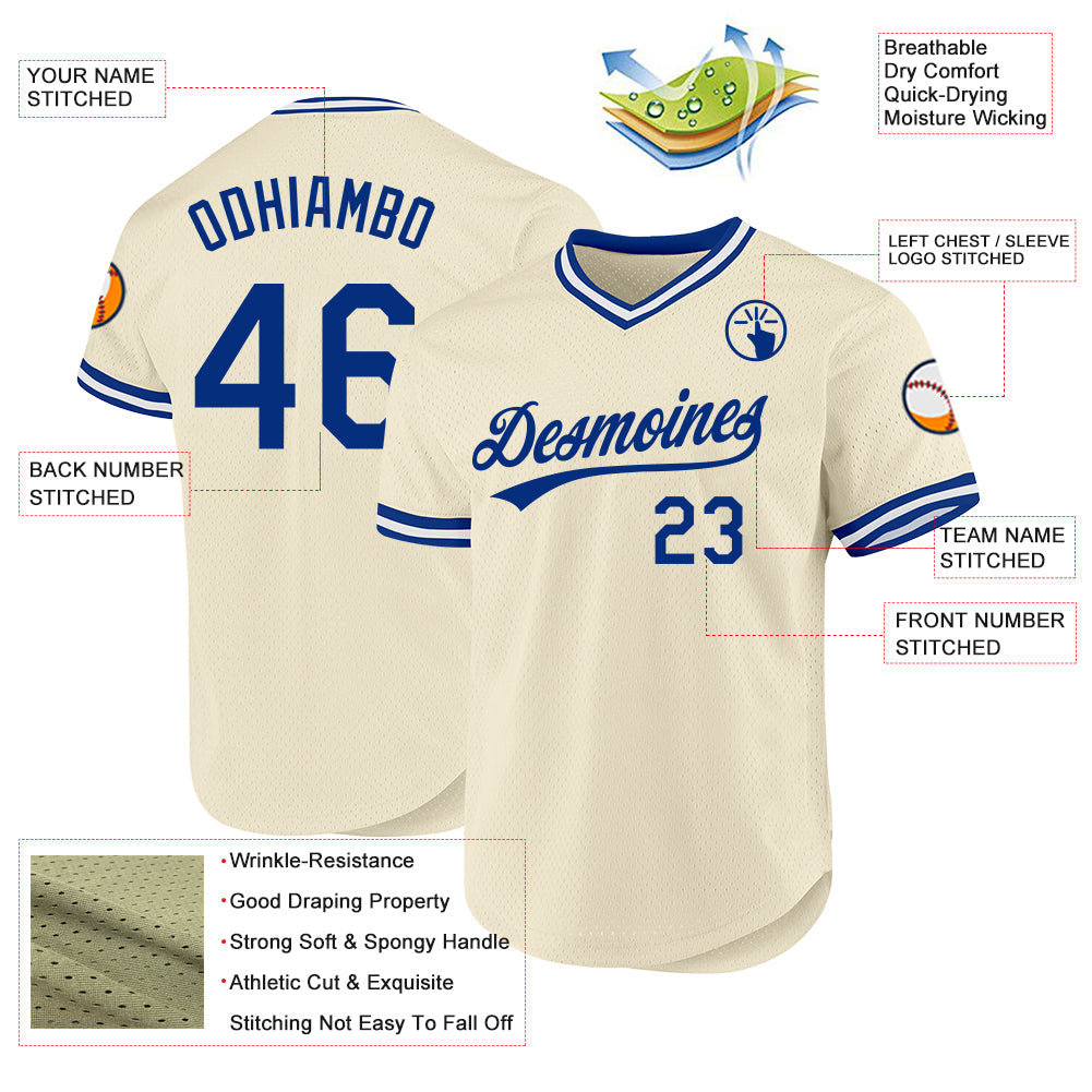 Custom Cream Royal-White Authentic Throwback Baseball Jersey baseball jersey product view 3