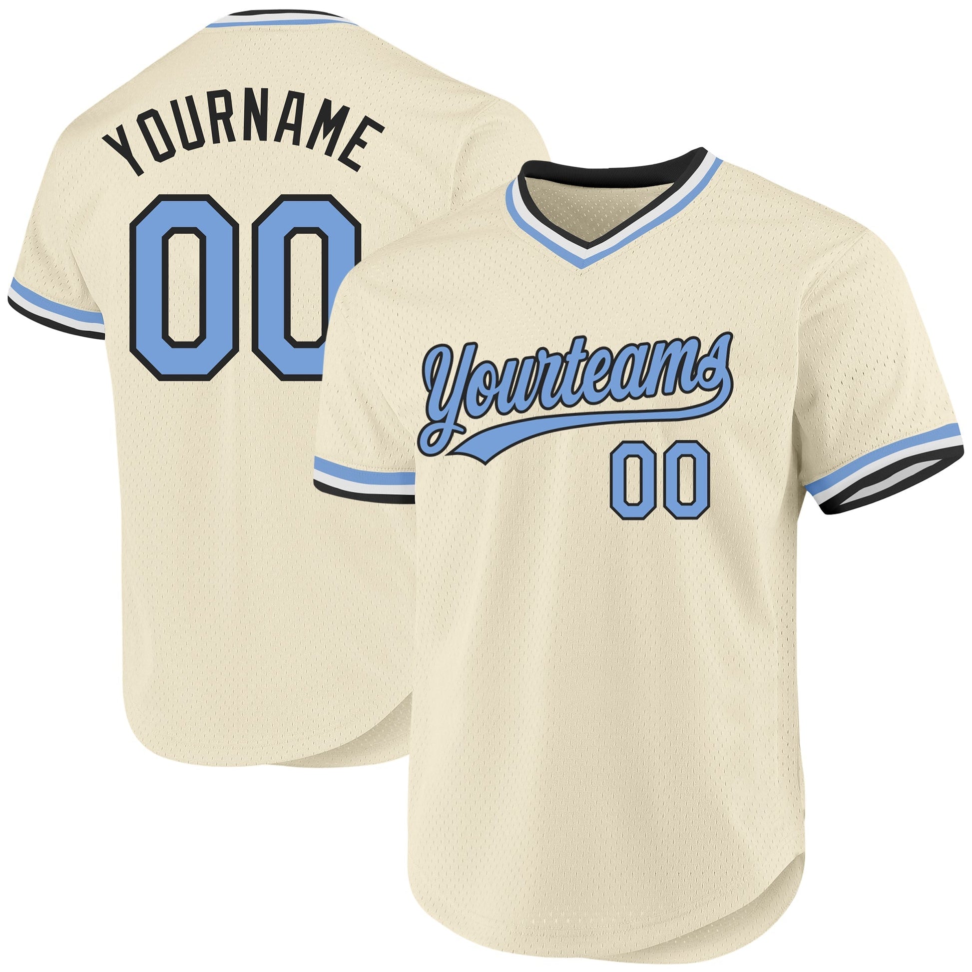 Custom Cream Light Blue-Black Authentic Throwback Baseball Jersey baseball jersey product view 1