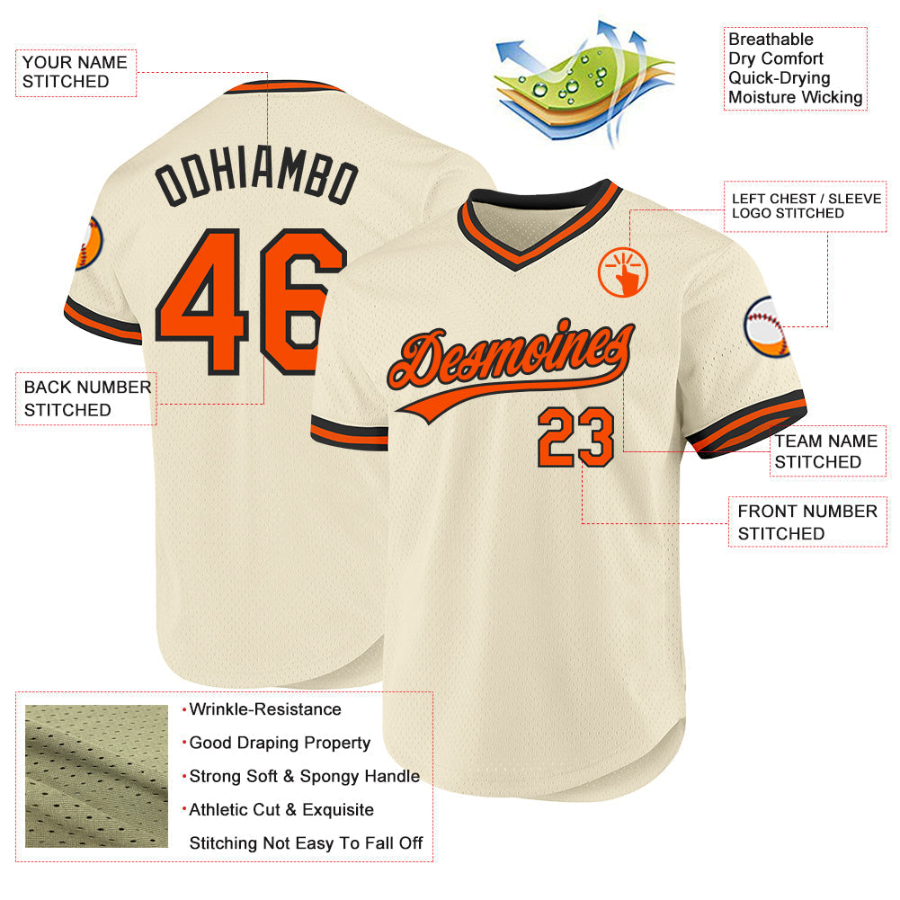 Custom Cream Orange-Black Authentic Throwback Baseball Jersey baseball jersey product view 3