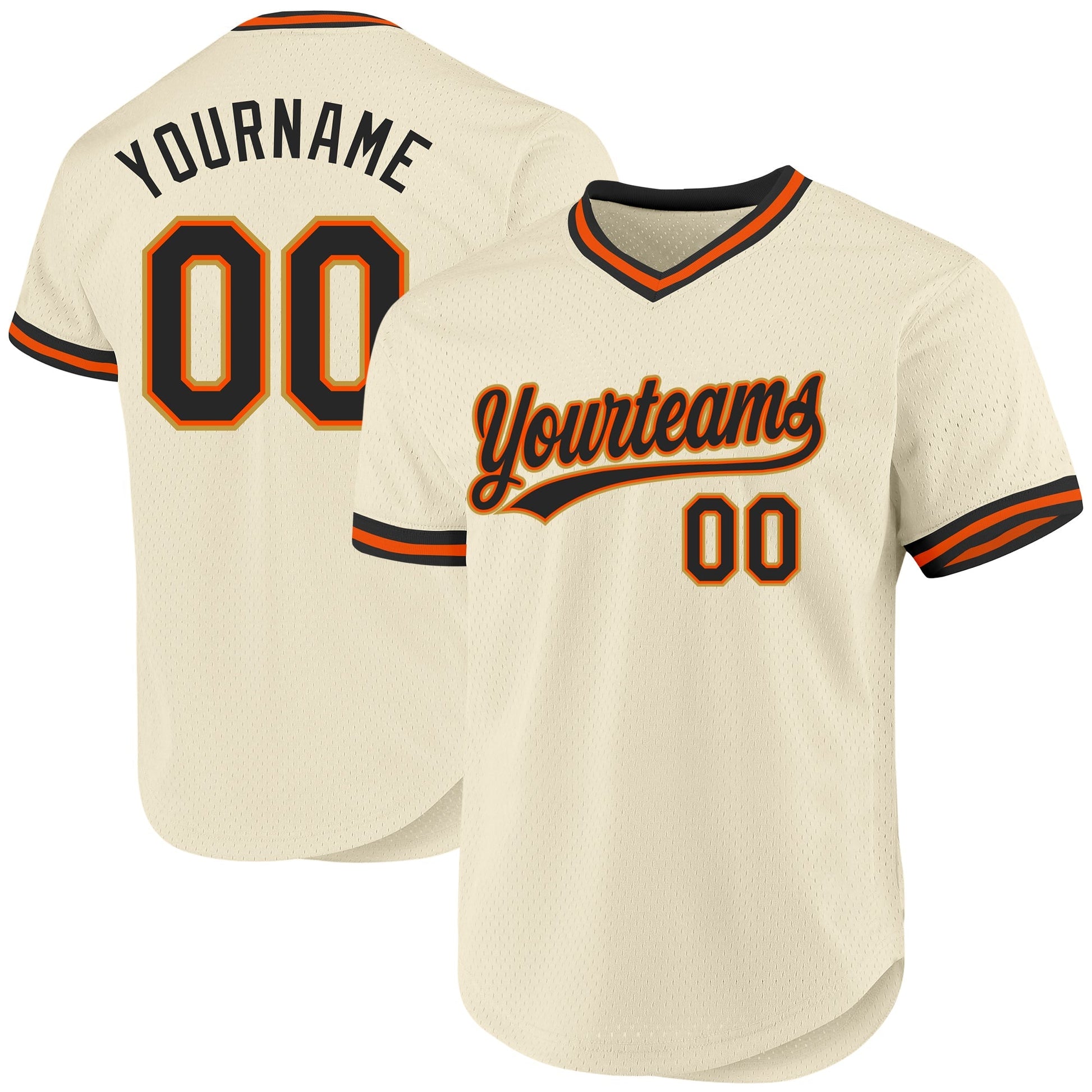 Custom Cream Black Orange-Old Gold Authentic Throwback Baseball Jersey baseball jersey product view 1