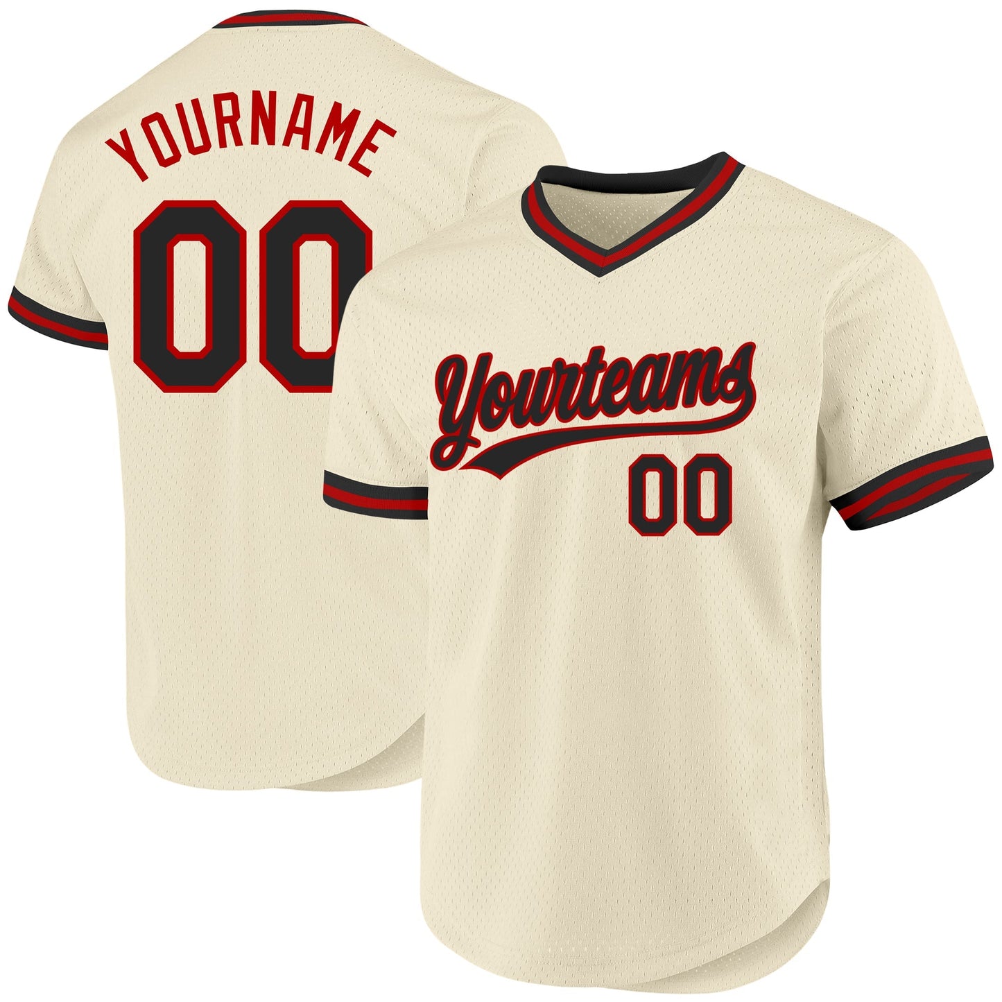 Custom Cream Black-Red Authentic Throwback Baseball Jersey baseball jersey product view 1