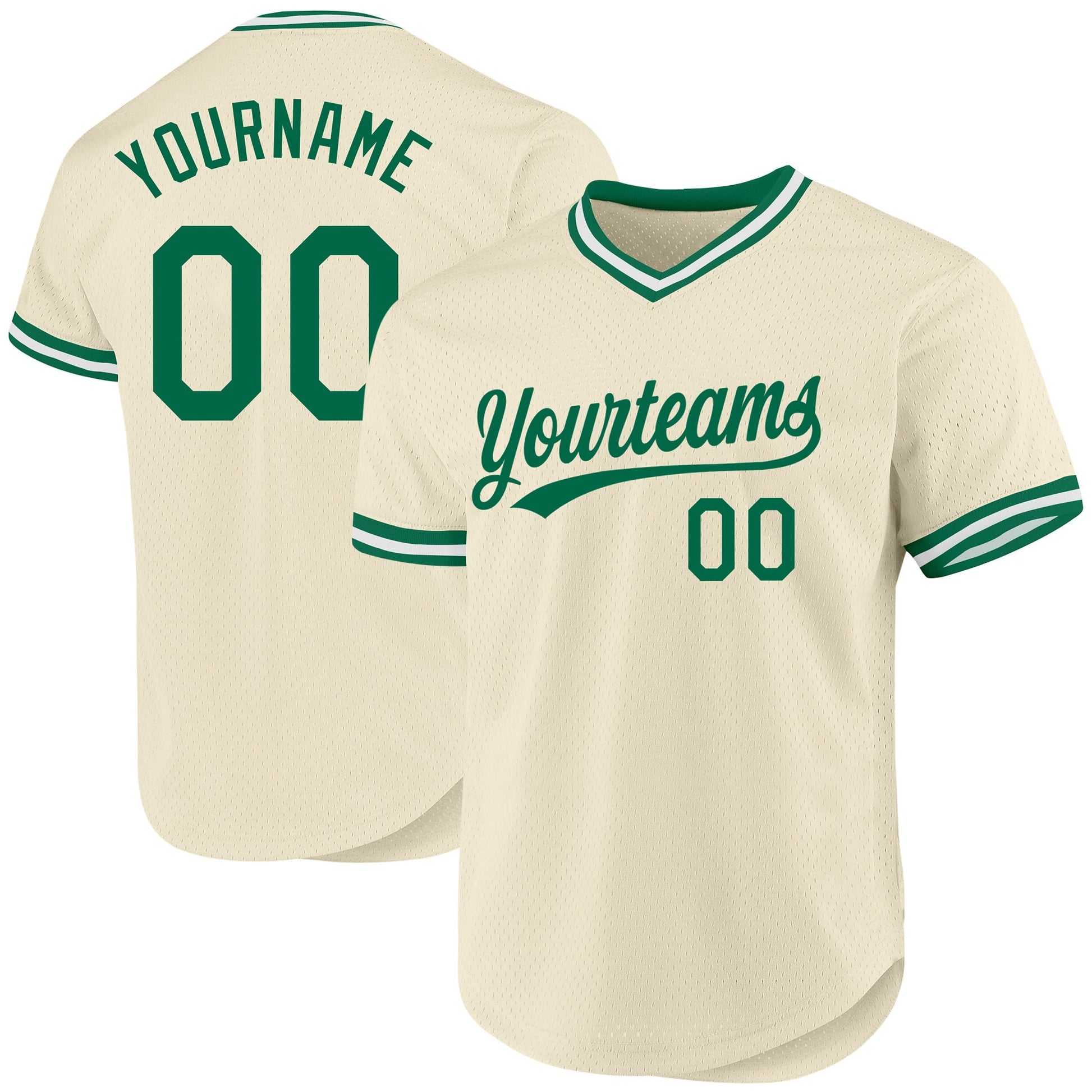 Custom Cream Kelly Green-White Authentic Throwback Baseball Jersey baseball jersey product view 1