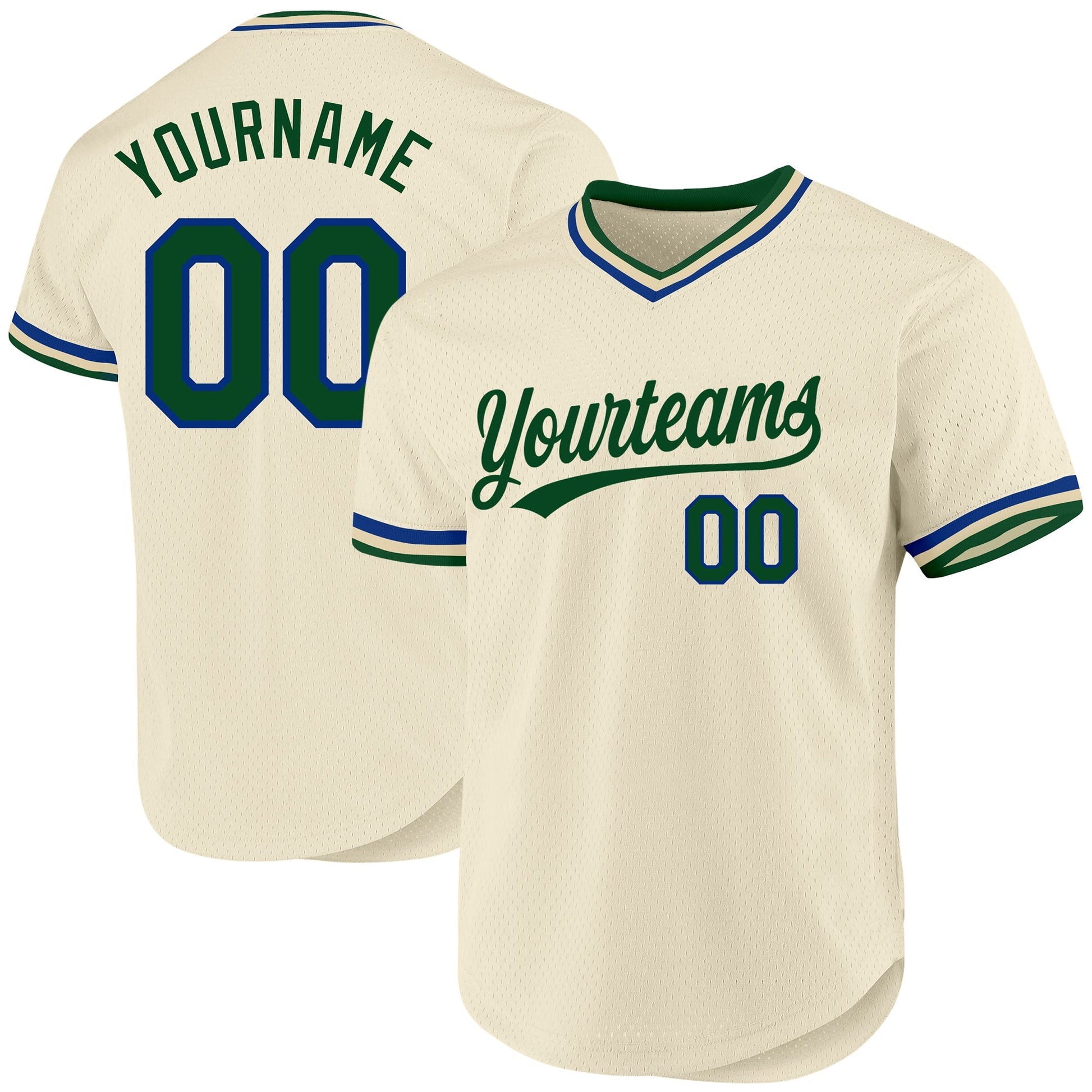 Custom Cream Green-Royal Authentic Throwback Baseball Jersey baseball jersey product view 1
