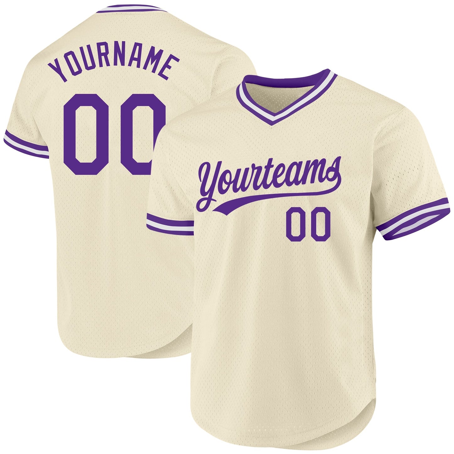 Custom Cream Purple-White Authentic Throwback Baseball Jersey baseball jersey product view 1