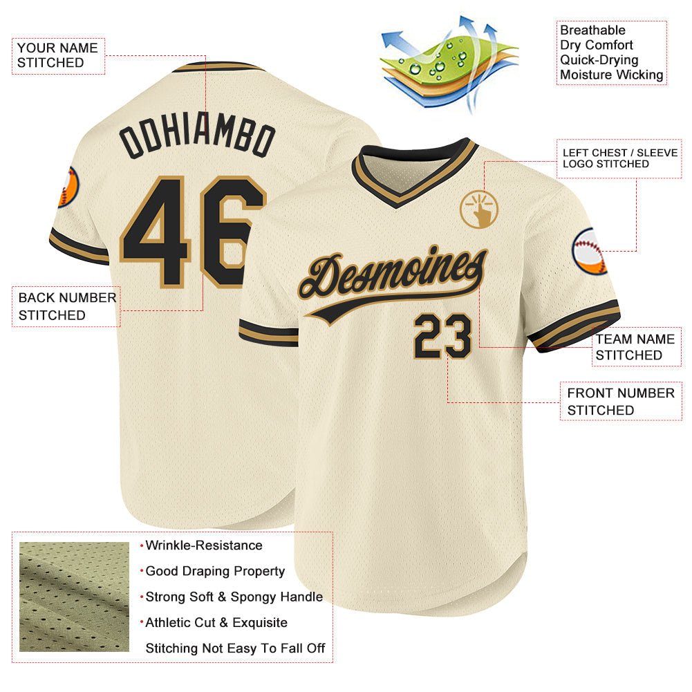 Custom Cream Black-Old Gold Authentic Throwback Baseball Jersey baseball jersey product view 3