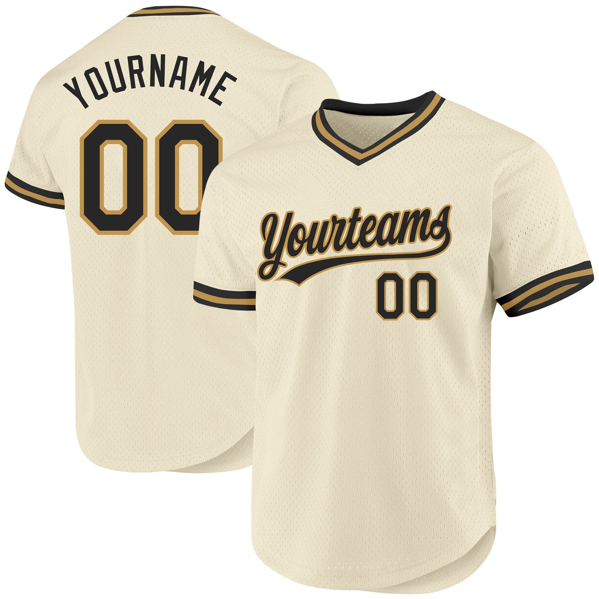 Custom Cream Black-Old Gold Authentic Throwback Baseball Jersey baseball jersey product view 1
