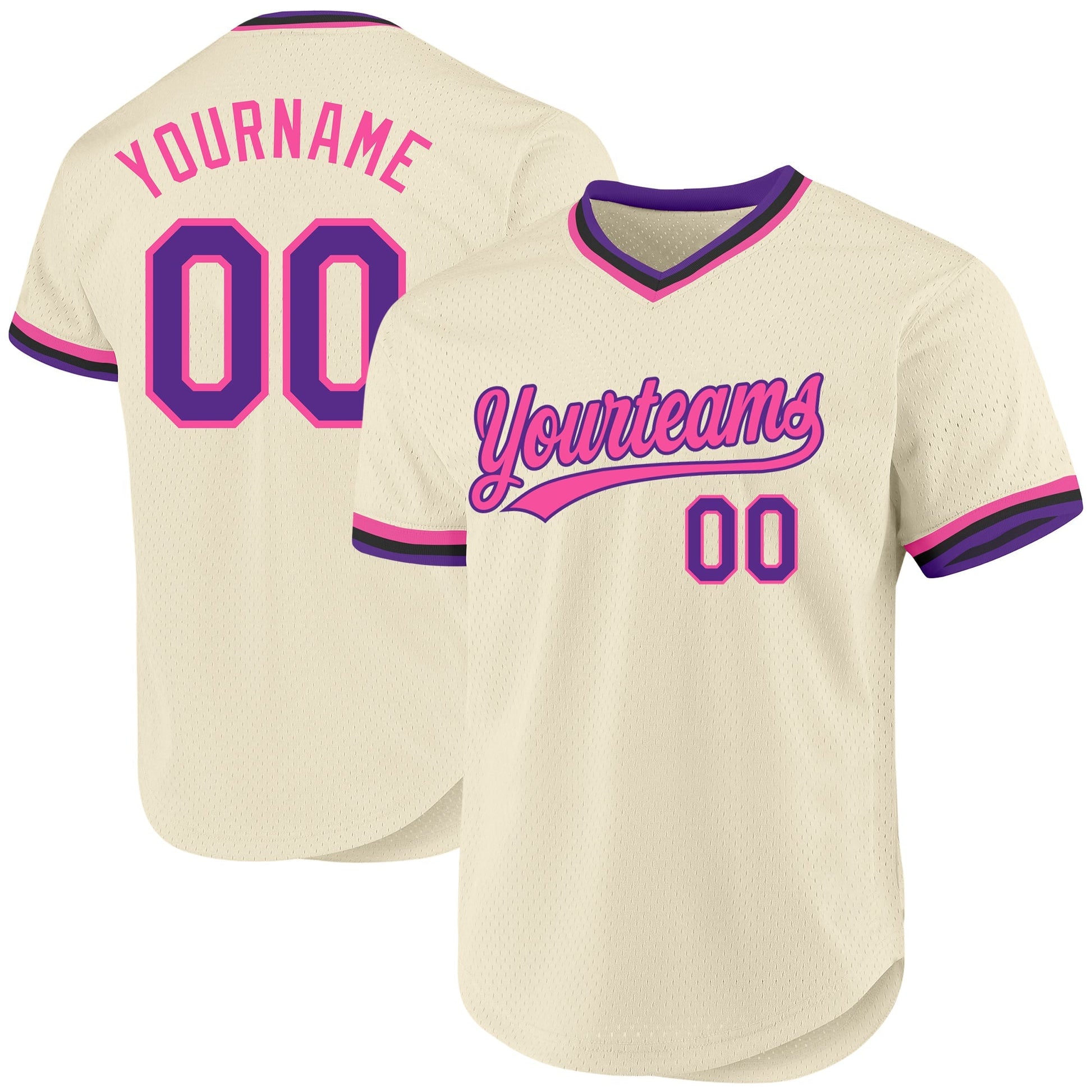 Custom Cream Purple Pink-Black Authentic Throwback Baseball Jersey baseball jersey product view 1