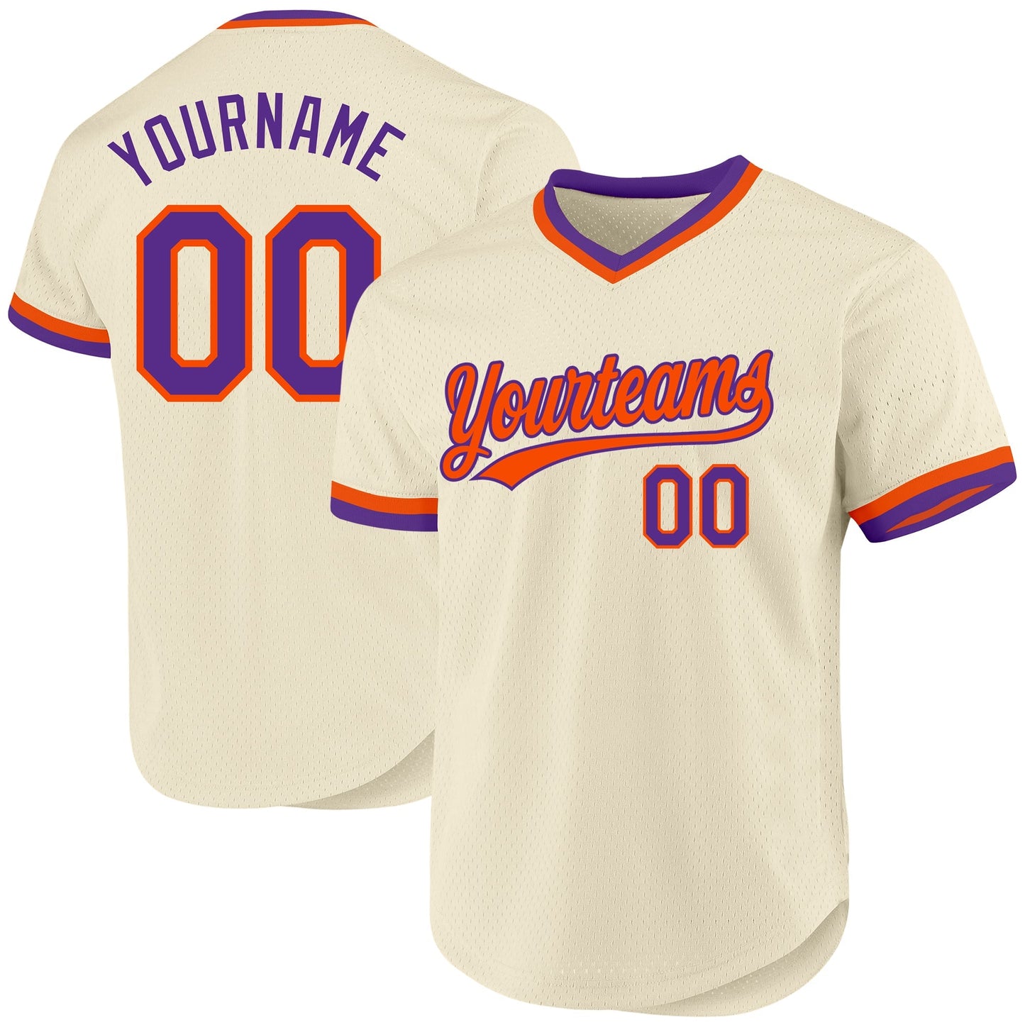 Custom Cream Purple-Orange Authentic Throwback Baseball Jersey baseball jersey product view 1