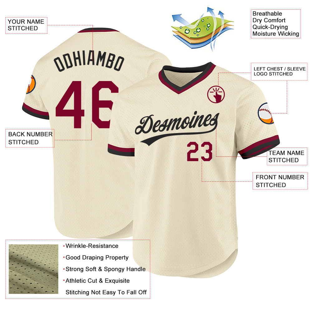 Custom Cream Maroon-Black Authentic Throwback Baseball Jersey baseball jersey product view 3