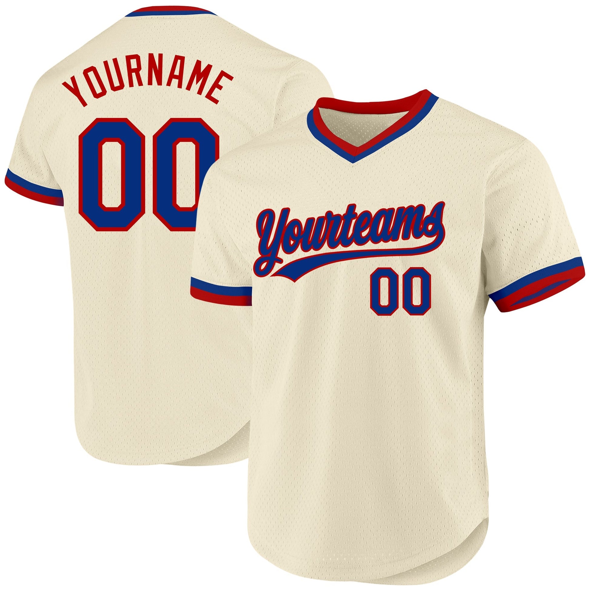 Custom Cream Royal-Red Authentic Throwback Baseball Jersey baseball jersey product view 1