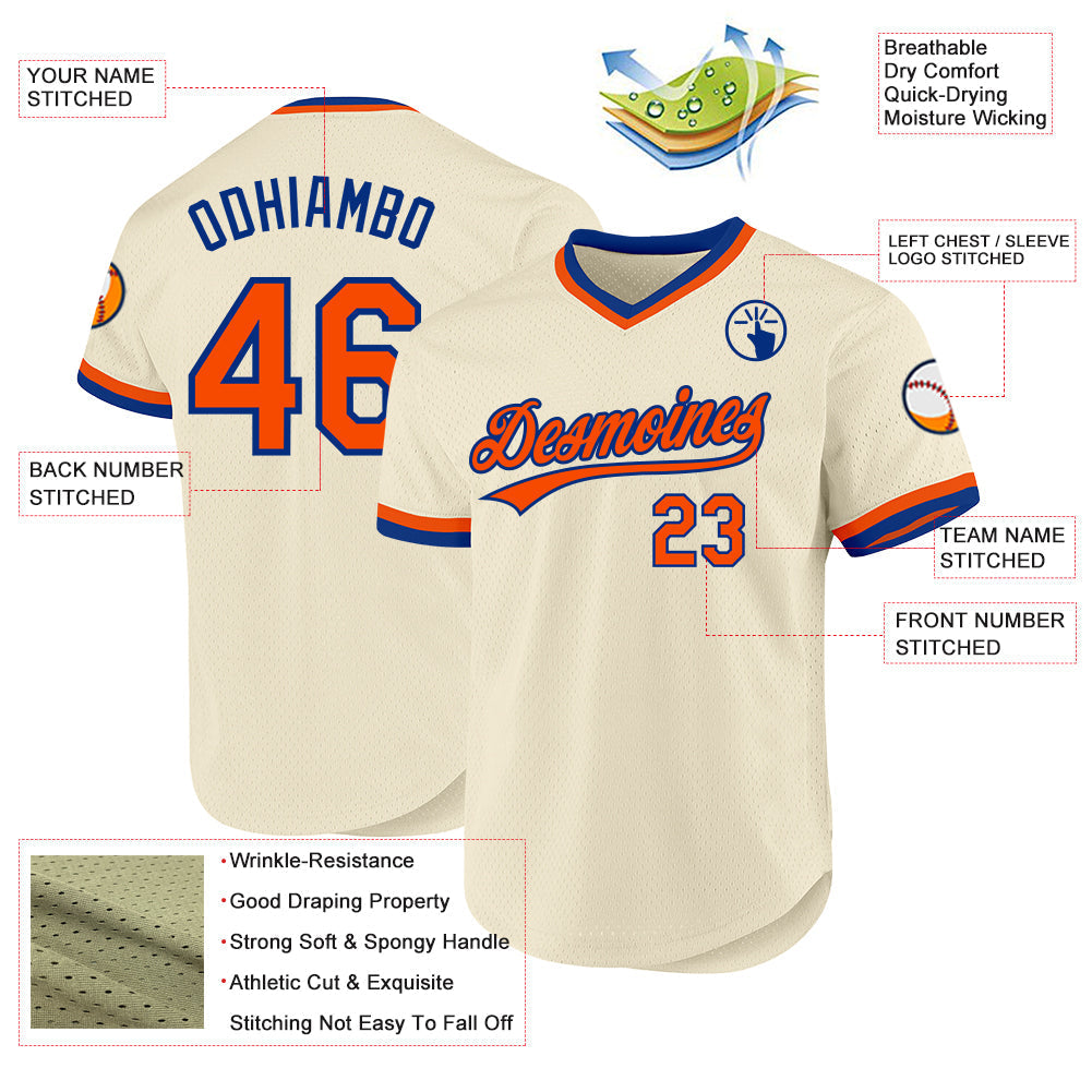 Custom Cream Orange-Royal Authentic Throwback Baseball Jersey baseball jersey product view 3