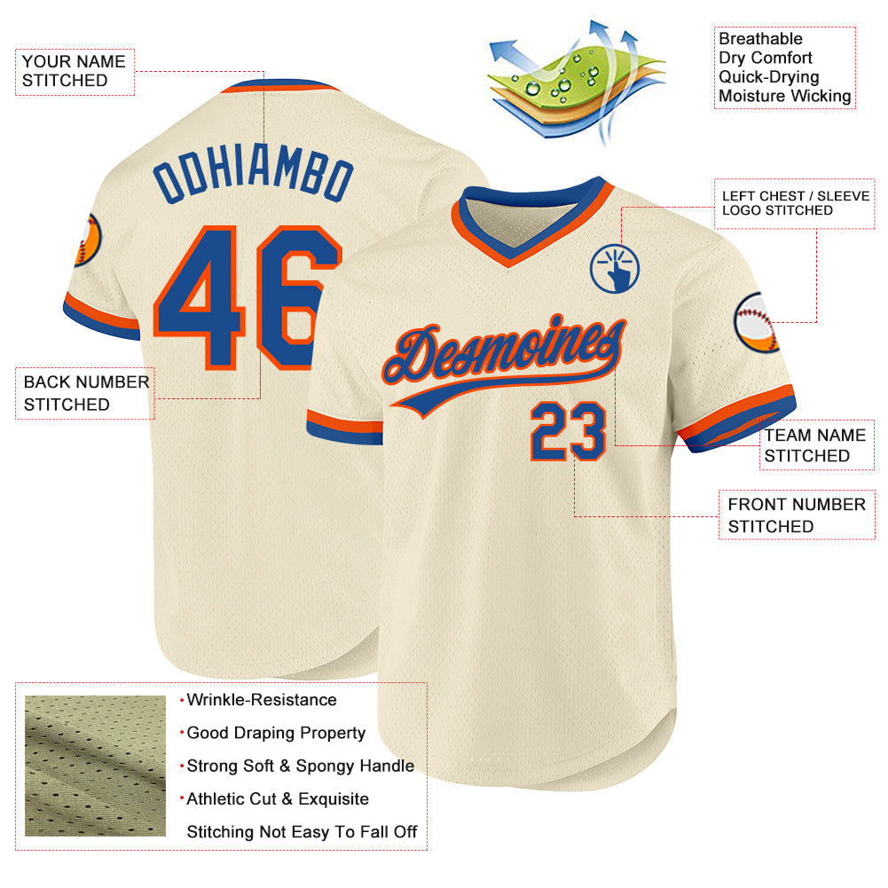 Custom Cream Blue-Orange Authentic Throwback Baseball Jersey baseball jersey product view 3
