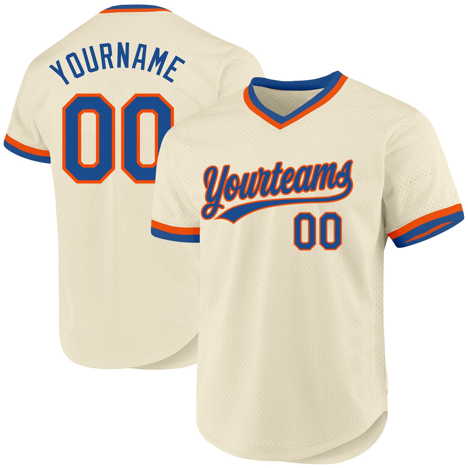 Custom Cream Blue-Orange Authentic Throwback Baseball Jersey baseball jersey product view 1