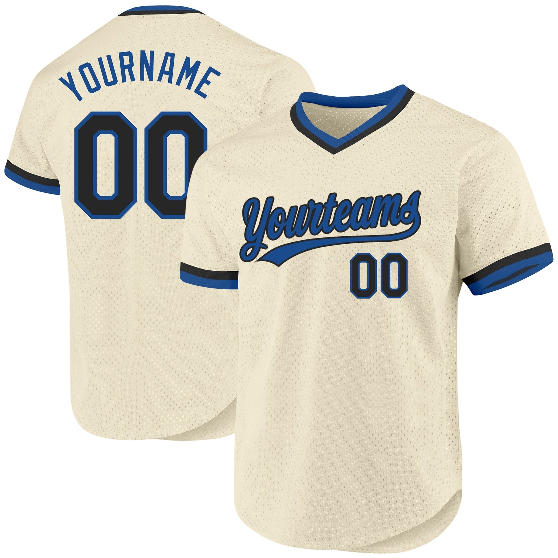 Custom Cream Black-Blue Authentic Throwback Baseball Jersey baseball jersey product view 1