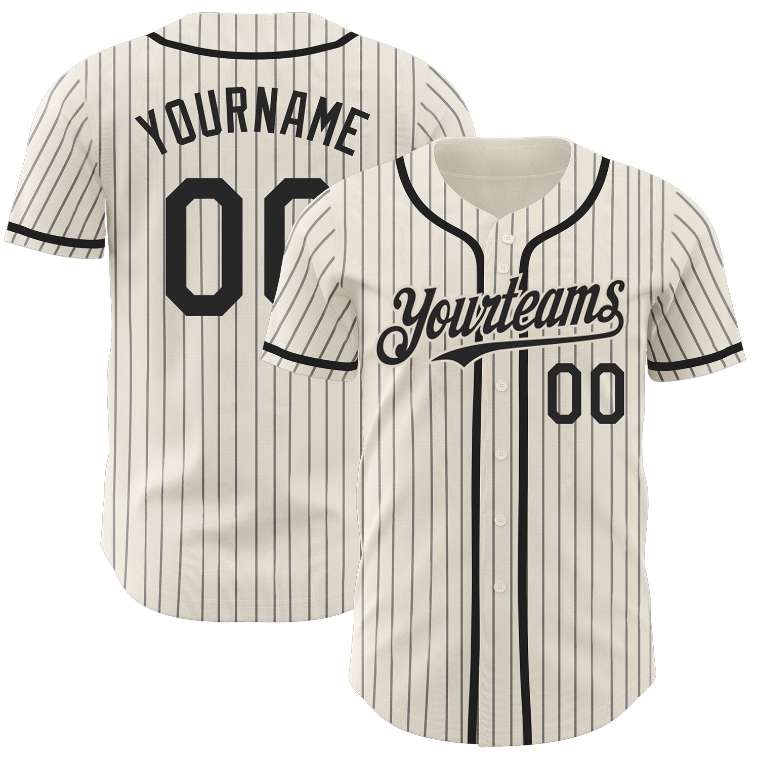 Custom Cream Black Pinstripe Black Authentic Baseball Jersey baseball jersey product view 1