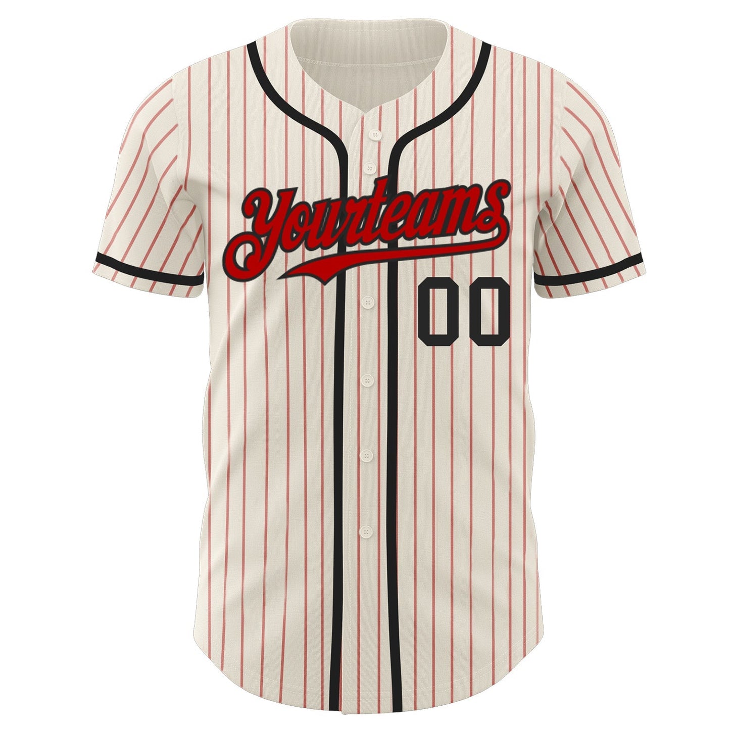 Custom Cream Red Pinstripe Black Authentic Baseball Jersey baseball jersey product view 2