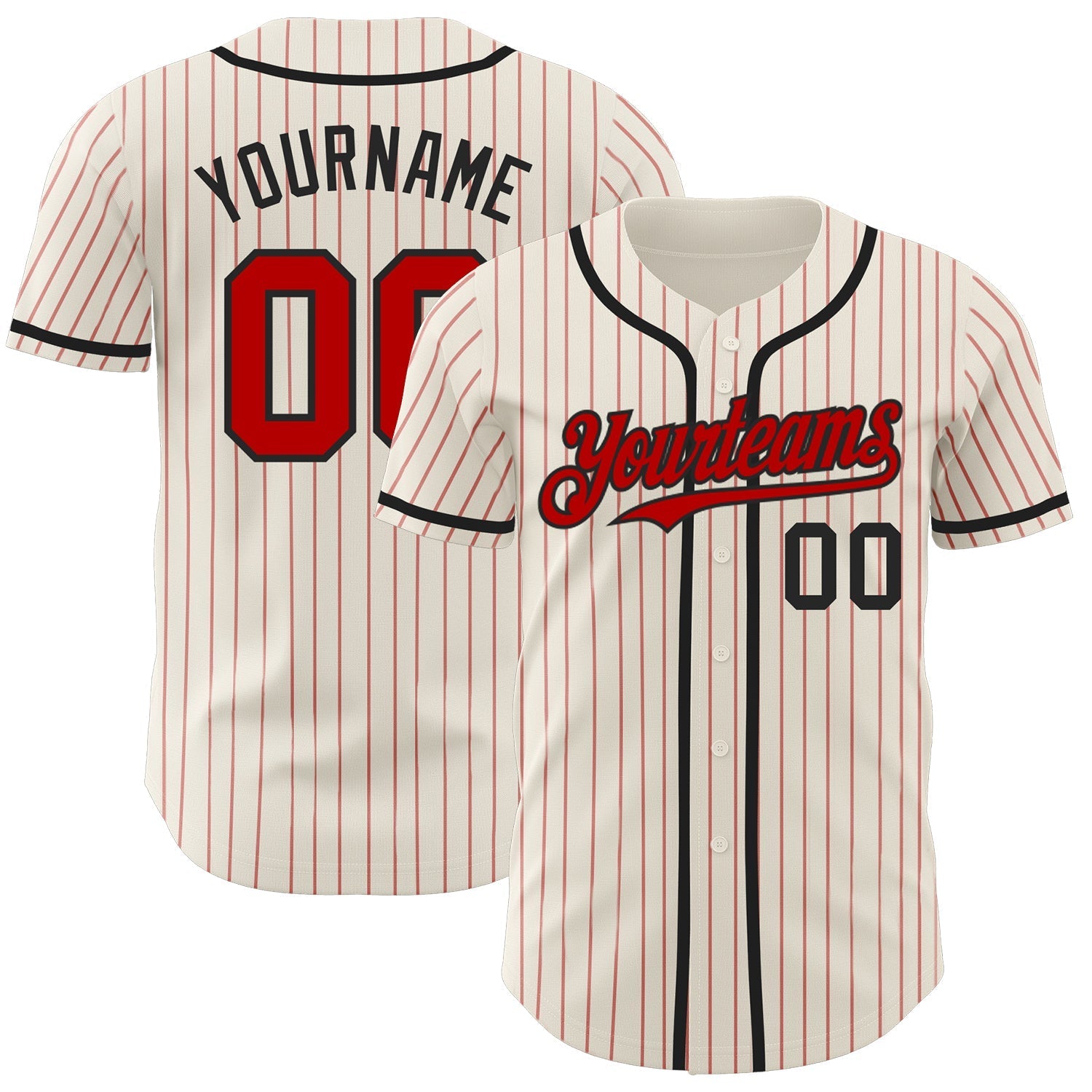 Custom Cream Red Pinstripe Black Authentic Baseball Jersey baseball jersey product view 1