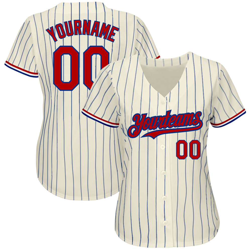 Custom Cream Royal Pinstripe Red-White Authentic Baseball Jersey baseball jersey product view 2