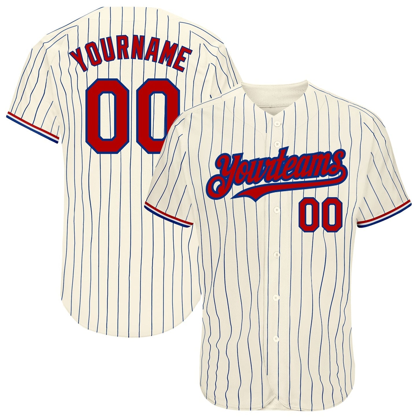 Custom Cream Royal Pinstripe Red-White Authentic Baseball Jersey baseball jersey product view 1