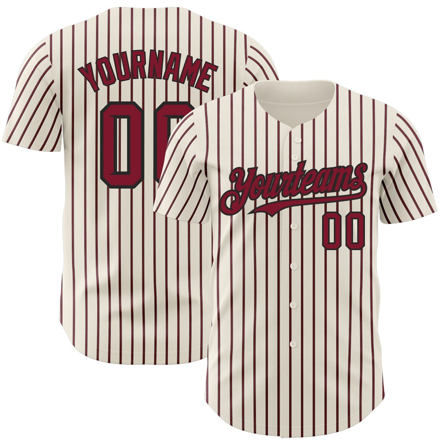 Custom Cream (Black Crimson Pinstripe) Crimson-Black Authentic Baseball Jersey baseball jersey product view 1