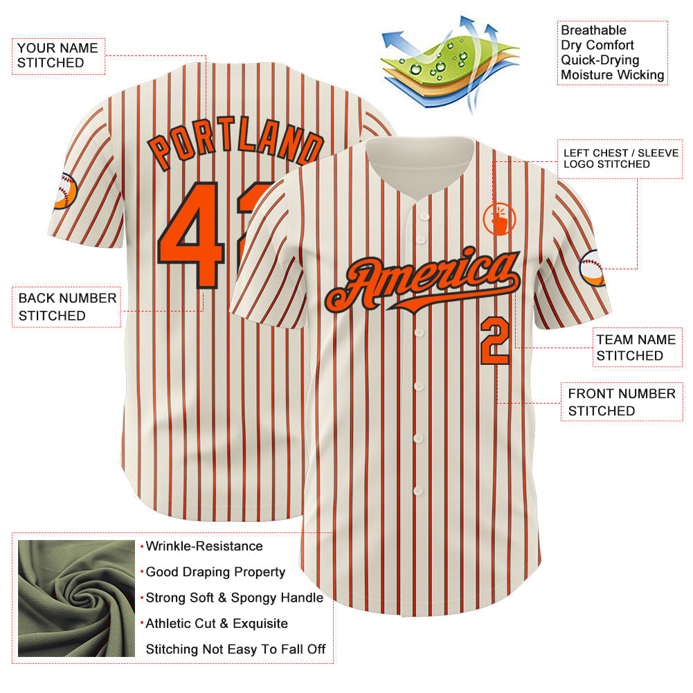 Custom Cream (Black Orange Pinstripe) Orange-Black Authentic Baseball Jersey baseball jersey product view 3
