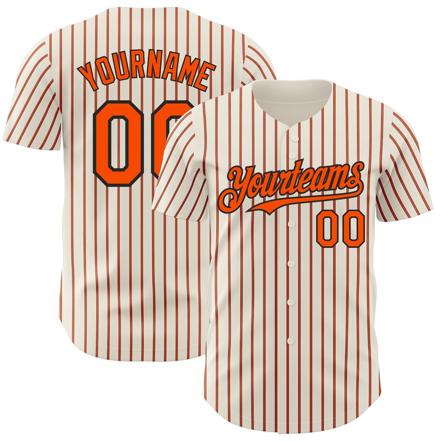 Custom Cream (Black Orange Pinstripe) Orange-Black Authentic Baseball Jersey baseball jersey product view 1
