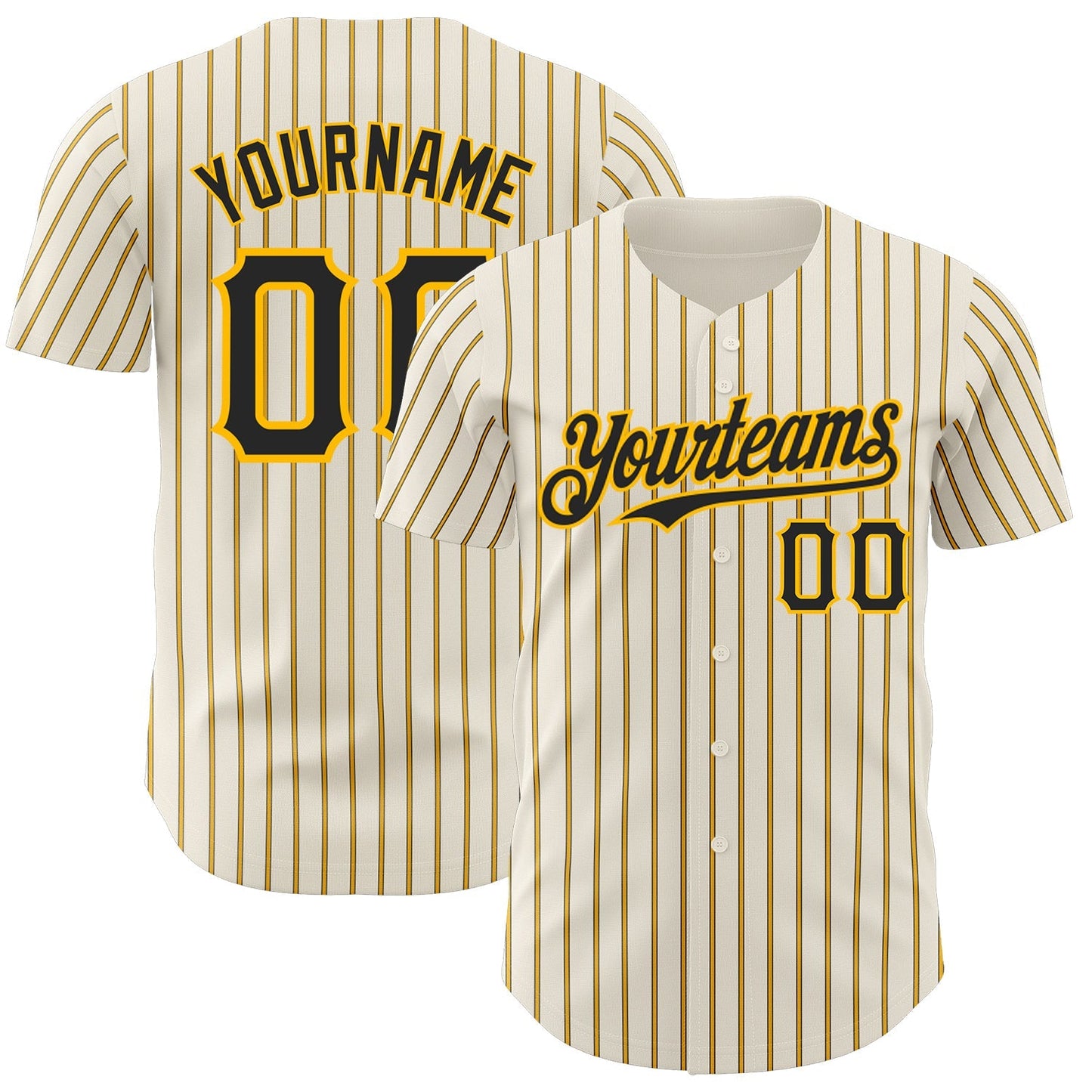Custom Cream (Black Gold Pinstripe) Black-Gold Authentic Baseball Jersey baseball jersey product view 1