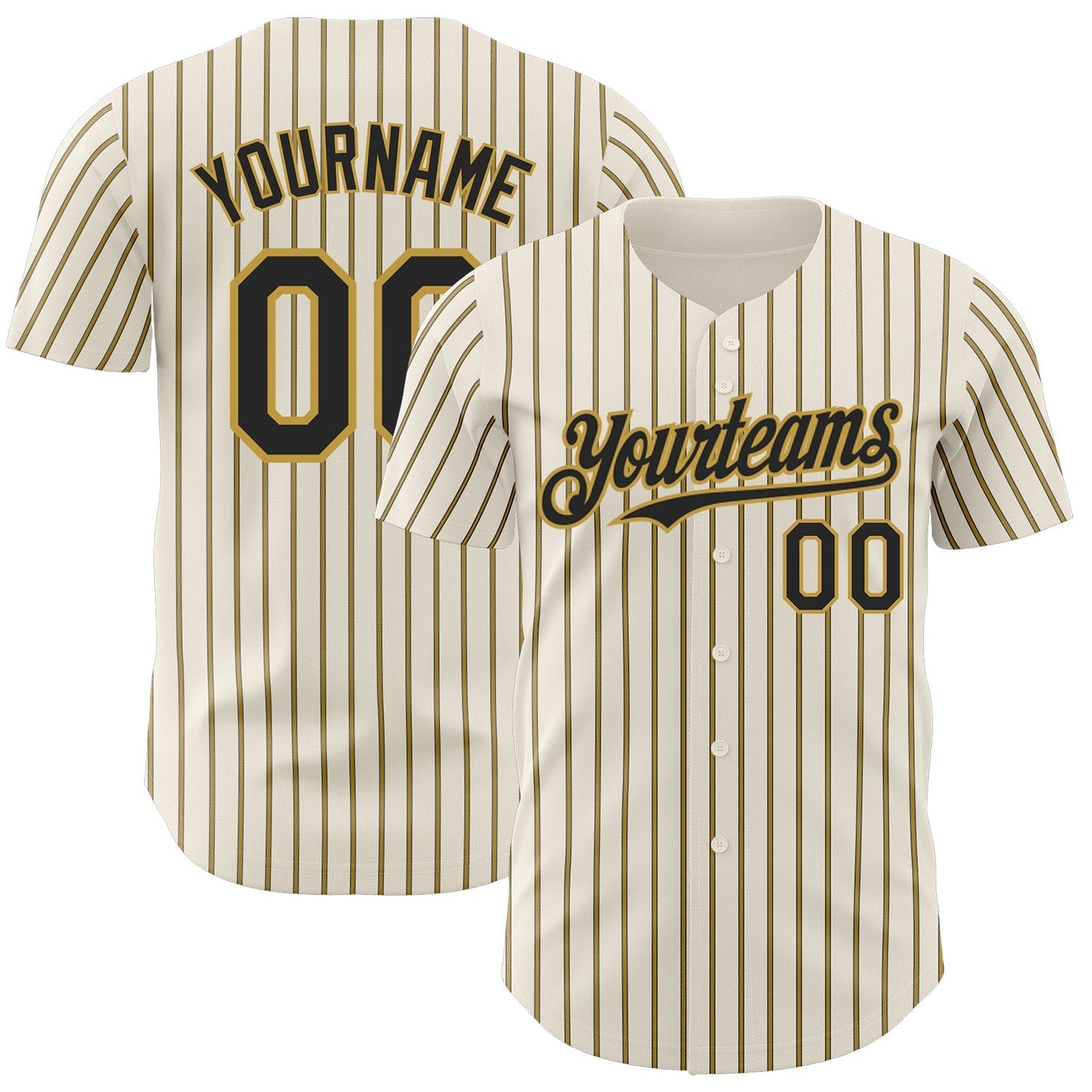 Custom Cream (Black Old Gold Pinstripe) Black-Old Gold Authentic Baseball Jersey baseball jersey product view 1
