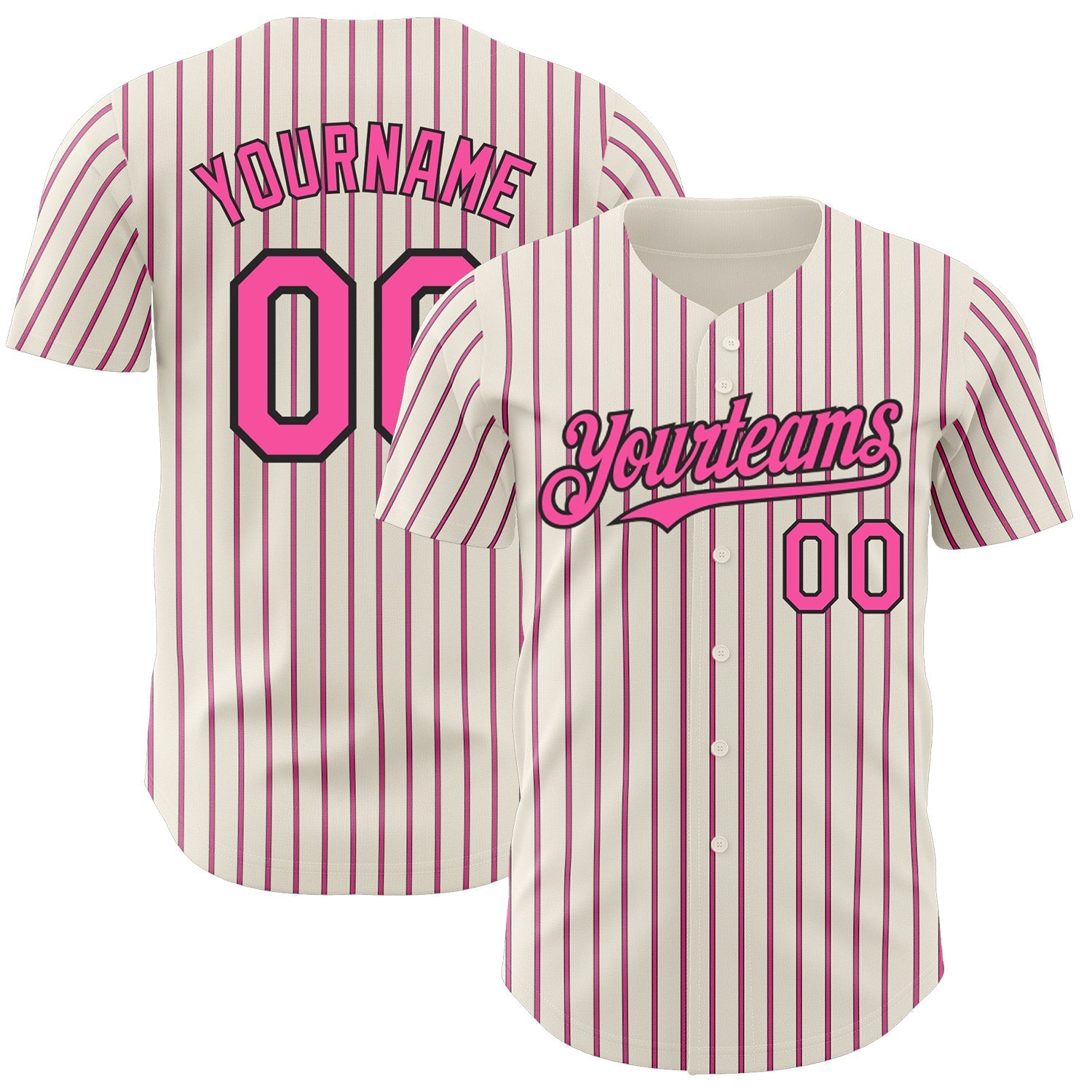 Custom Cream (Black Pink Pinstripe) Pink-Black Authentic Baseball Jersey baseball jersey product view 1