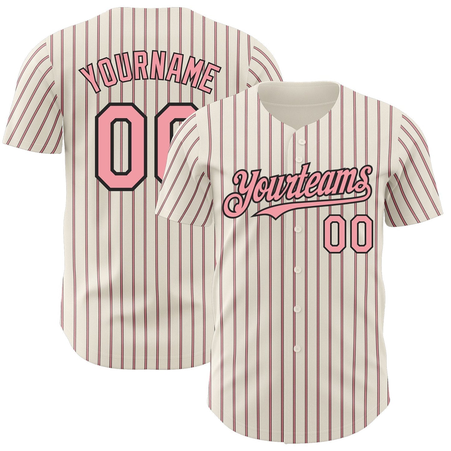 Custom Cream (Black Medium Pink Pinstripe) Medium Pink-Black Authentic Baseball Jersey baseball jersey product view 1