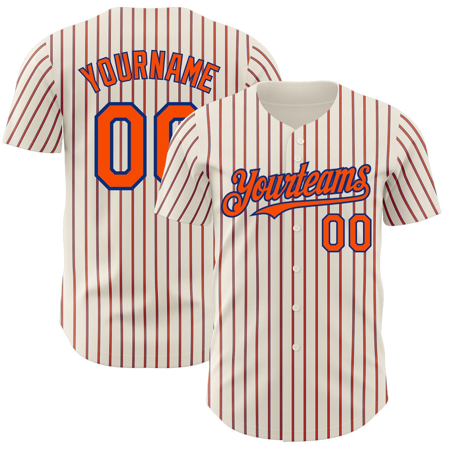 Custom Cream (Royal Orange Pinstripe) Orange-Royal Authentic Baseball Jersey baseball jersey product view 1