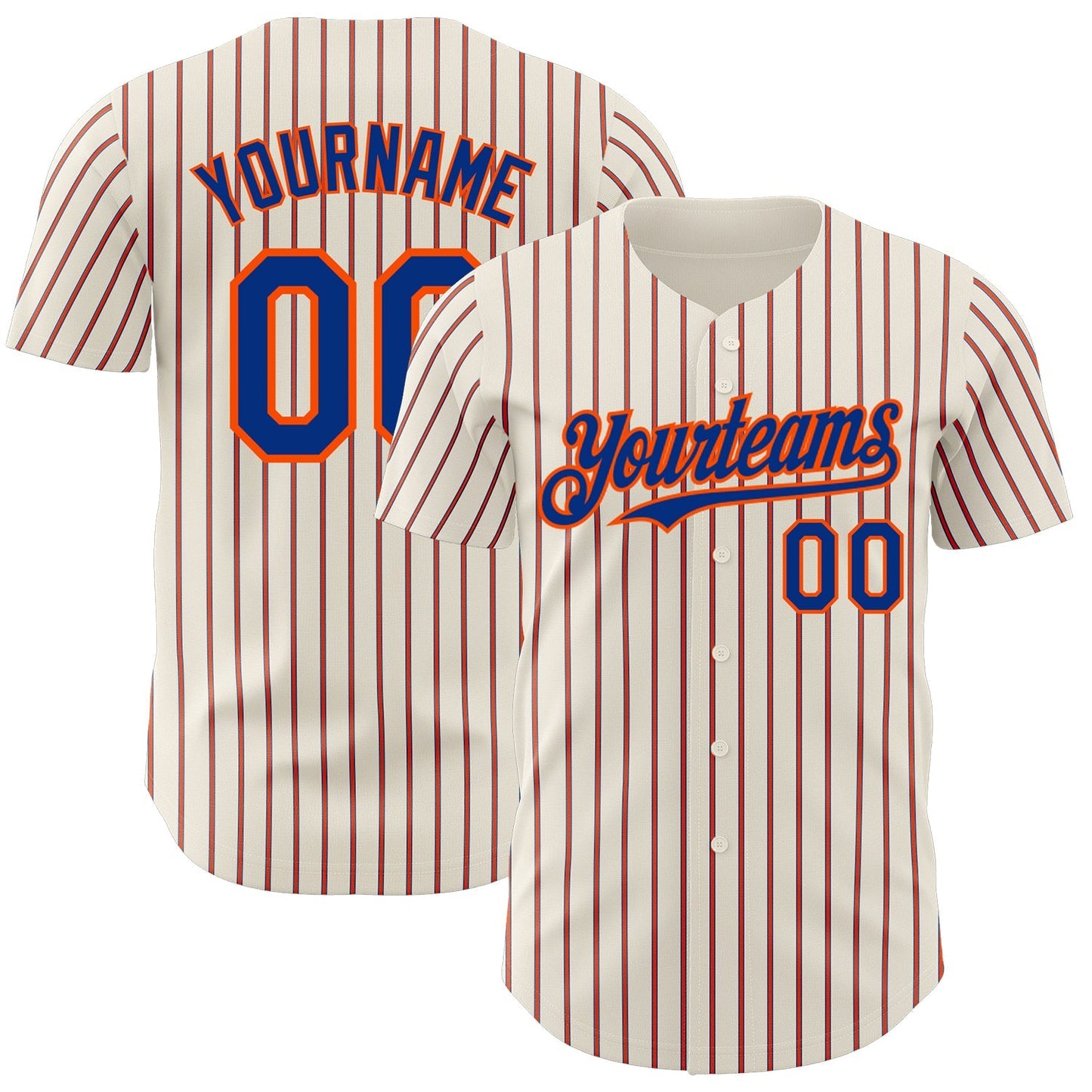 Custom Cream (Royal Orange Pinstripe) Royal-Orange Authentic Baseball Jersey baseball jersey product view 1