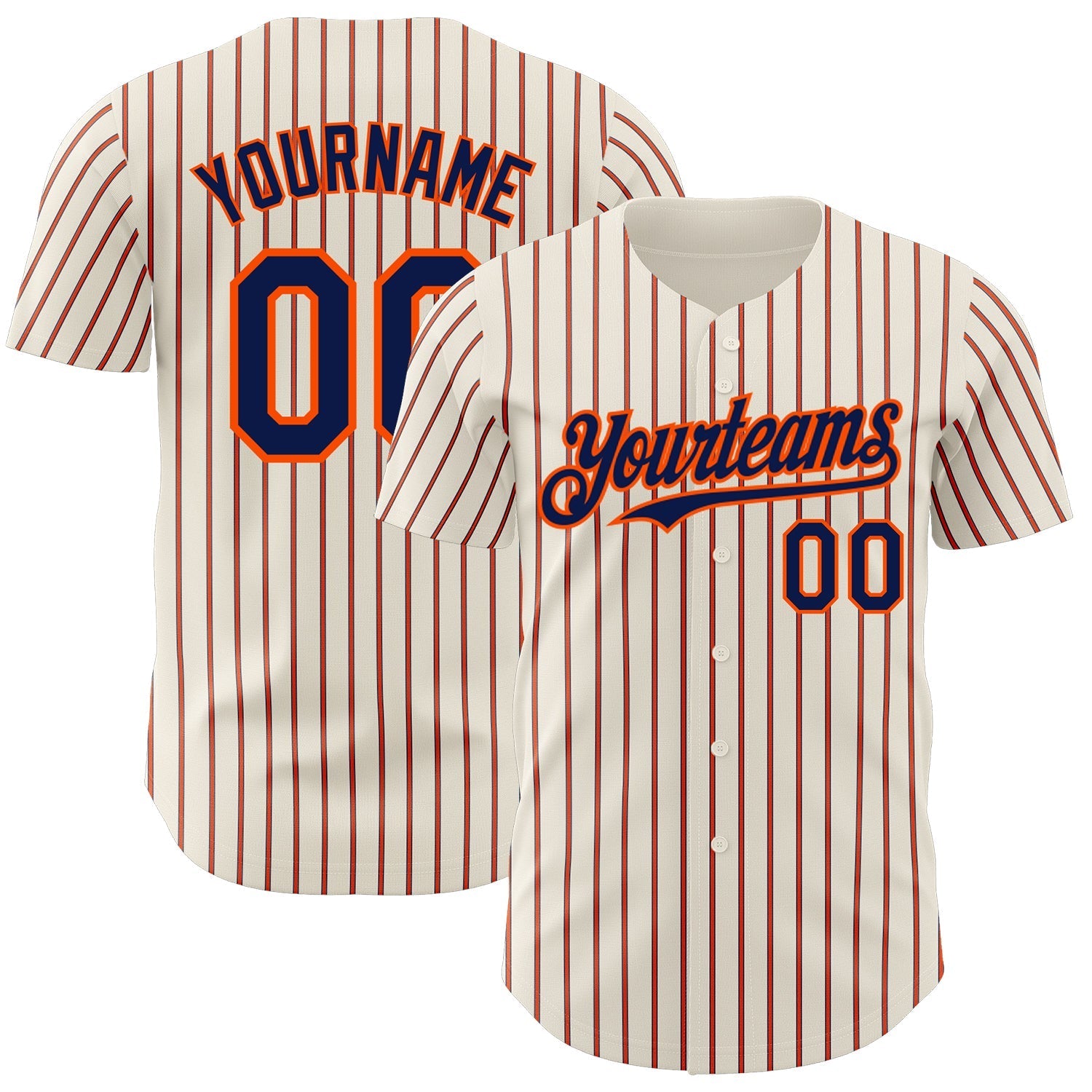Custom Cream (Navy Orange Pinstripe) Navy-Orange Authentic Baseball Jersey baseball jersey product view 1