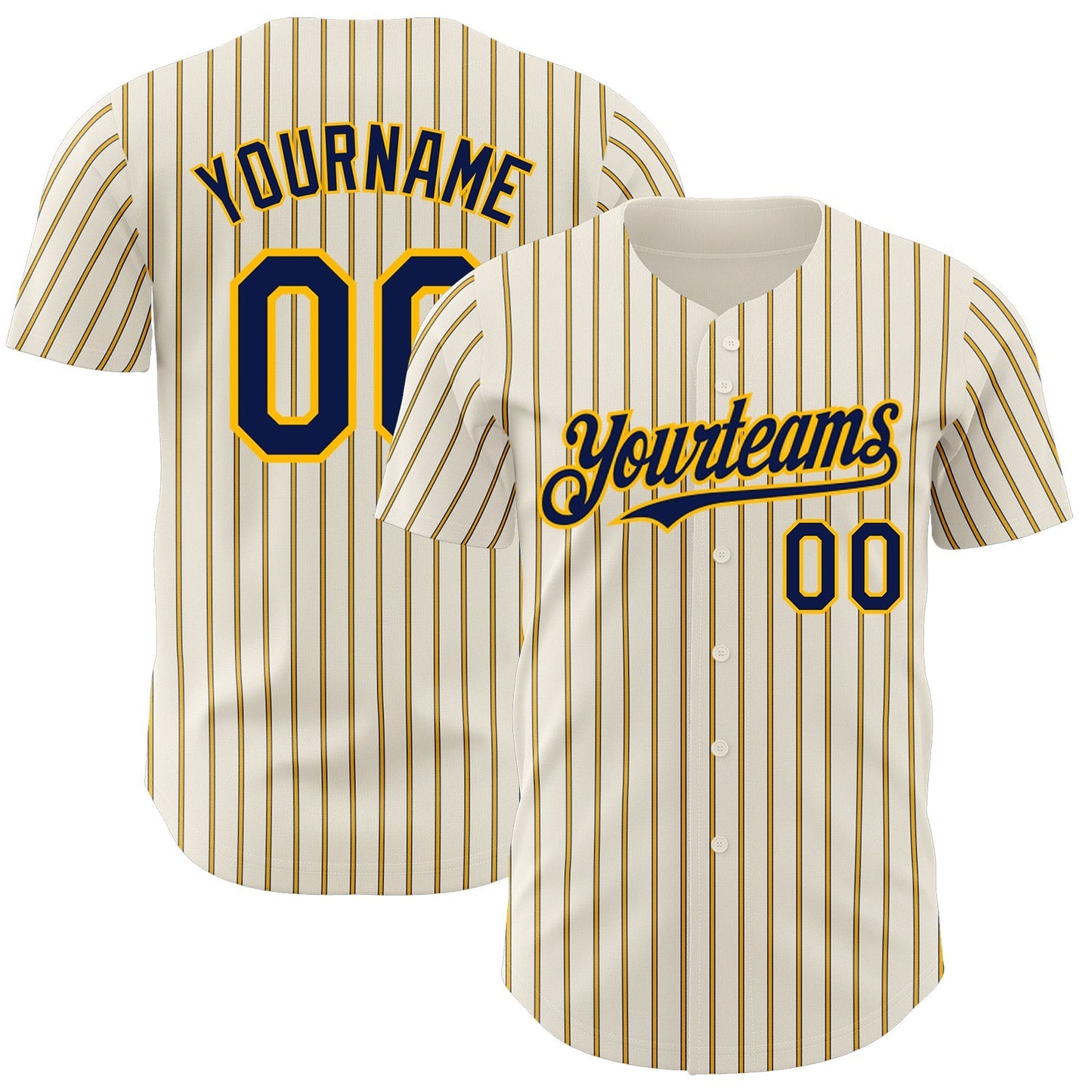 Custom Cream (Navy Gold Pinstripe) Navy-Gold Authentic Baseball Jersey baseball jersey product view 1