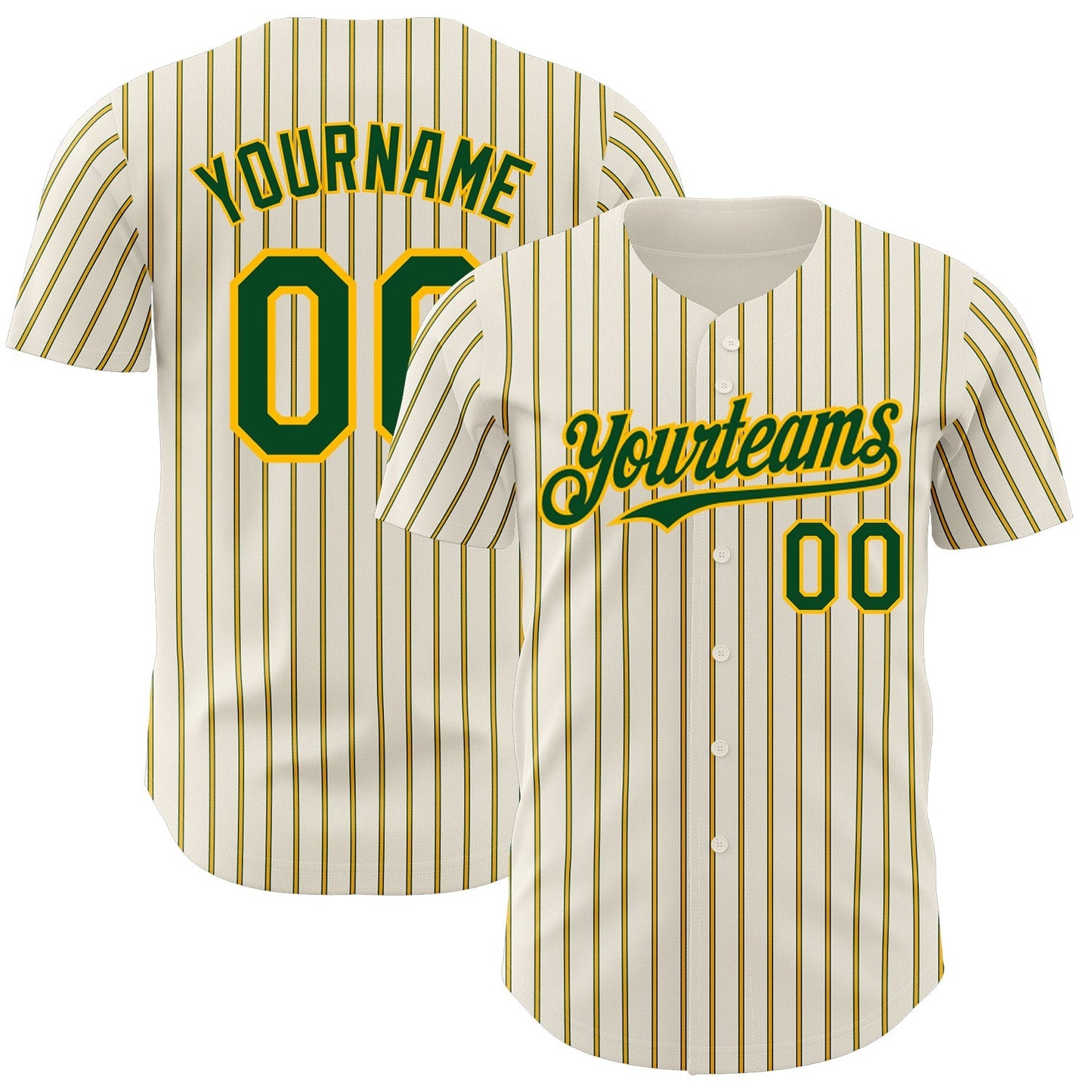 Custom Cream (Green Gold Pinstripe) Green-Gold Authentic Baseball Jersey baseball jersey product view 1