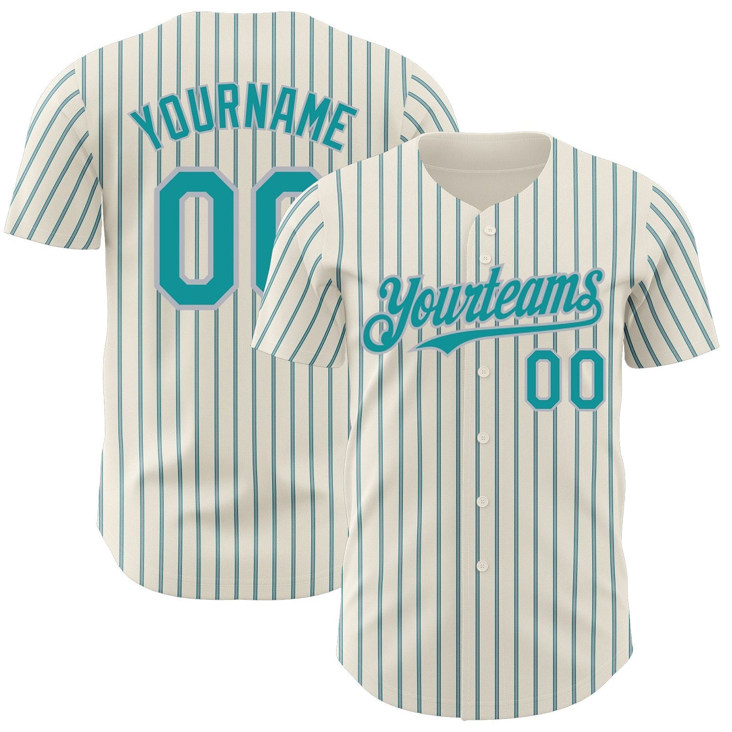 Custom Cream (Teal Gray Pinstripe) Teal-Gray Authentic Baseball Jersey baseball jersey product view 1