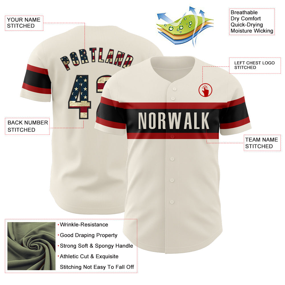 Custom Cream Vintage USA Flag Black-Red Authentic Baseball Jersey baseball jersey product view 3