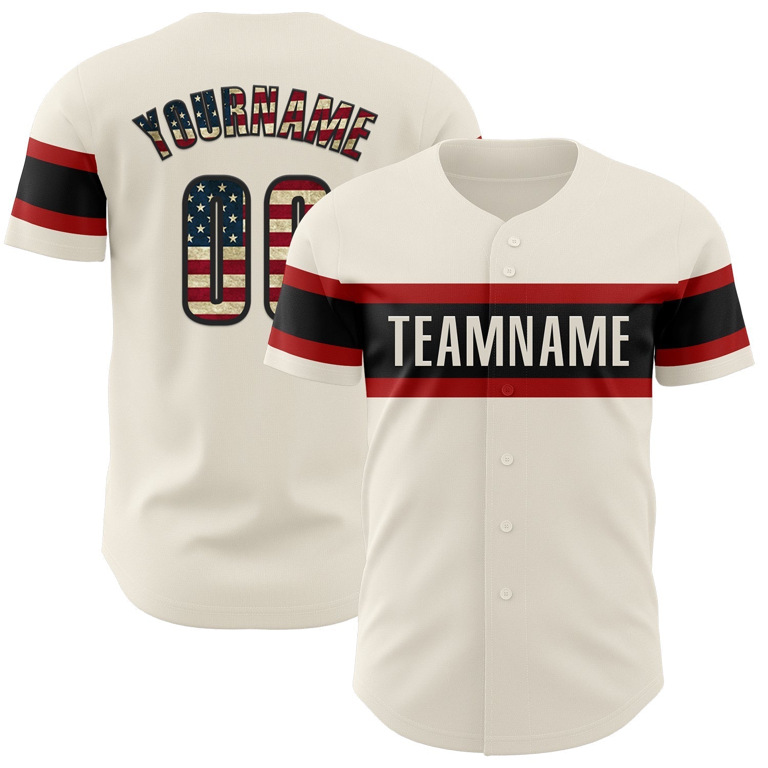 Custom Cream Vintage USA Flag Black-Red Authentic Baseball Jersey baseball jersey product view 1