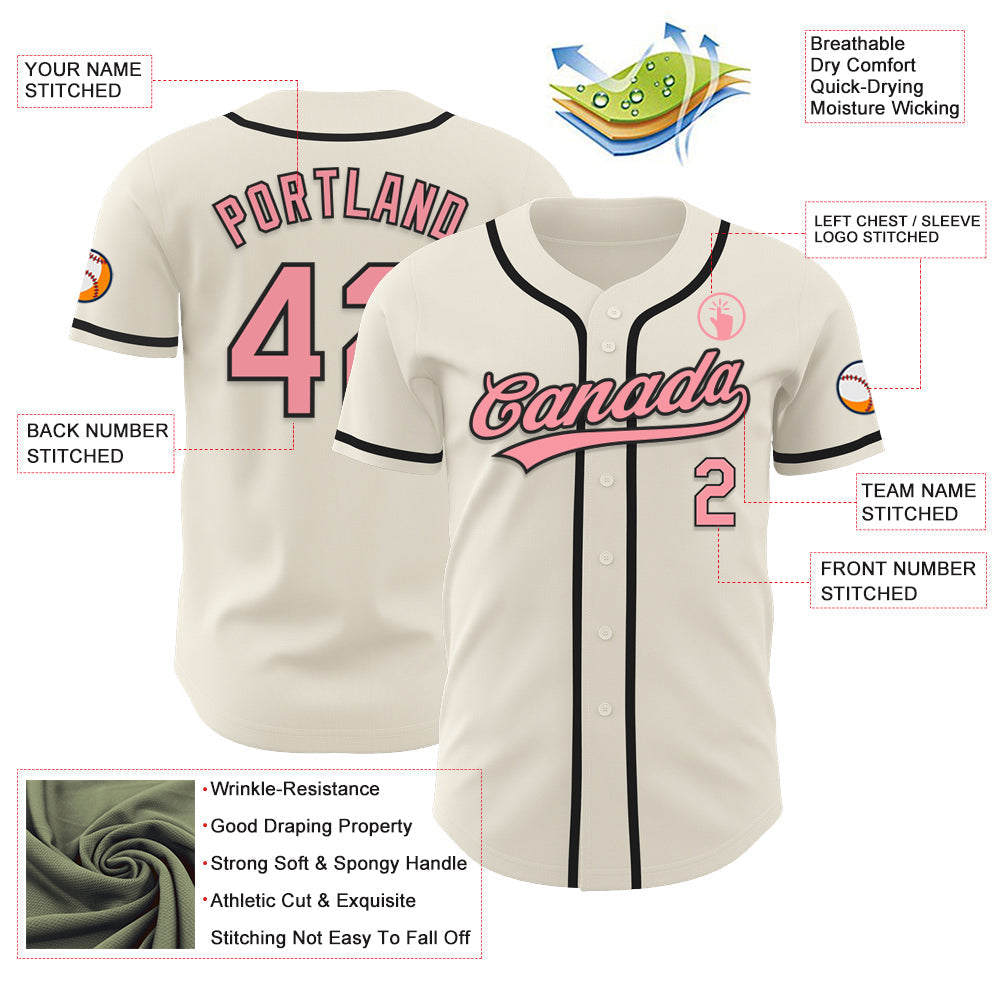 Custom Cream Medium Pink-Black Authentic Baseball Jersey baseball jersey product view 3