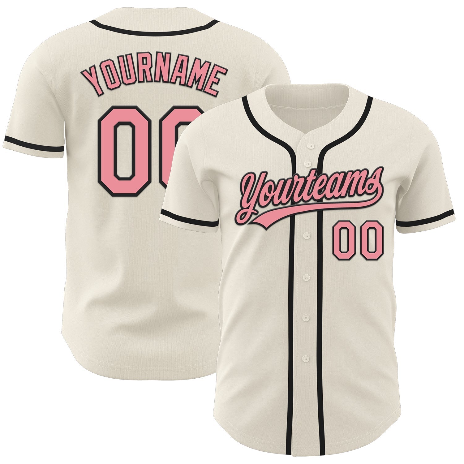 Custom Cream Medium Pink-Black Authentic Baseball Jersey baseball jersey product view 1