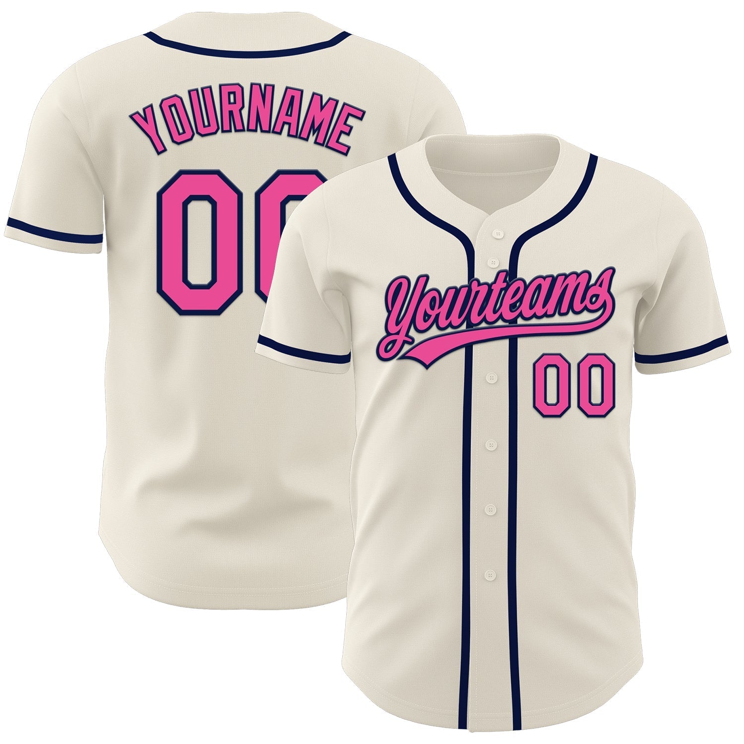 Custom Cream Pink-Navy Authentic Baseball Jersey baseball jersey product view 1