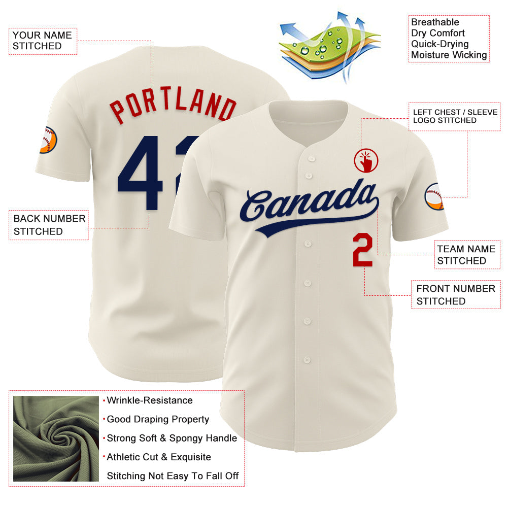 Custom Cream Navy-Red Authentic Baseball Jersey baseball jersey product view 3