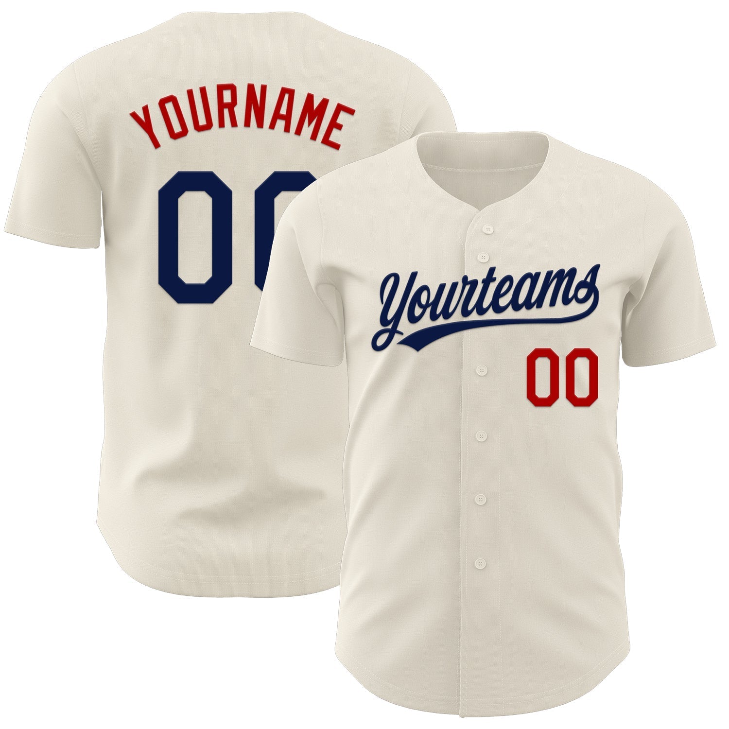 Custom Cream Navy-Red Authentic Baseball Jersey baseball jersey product view 1